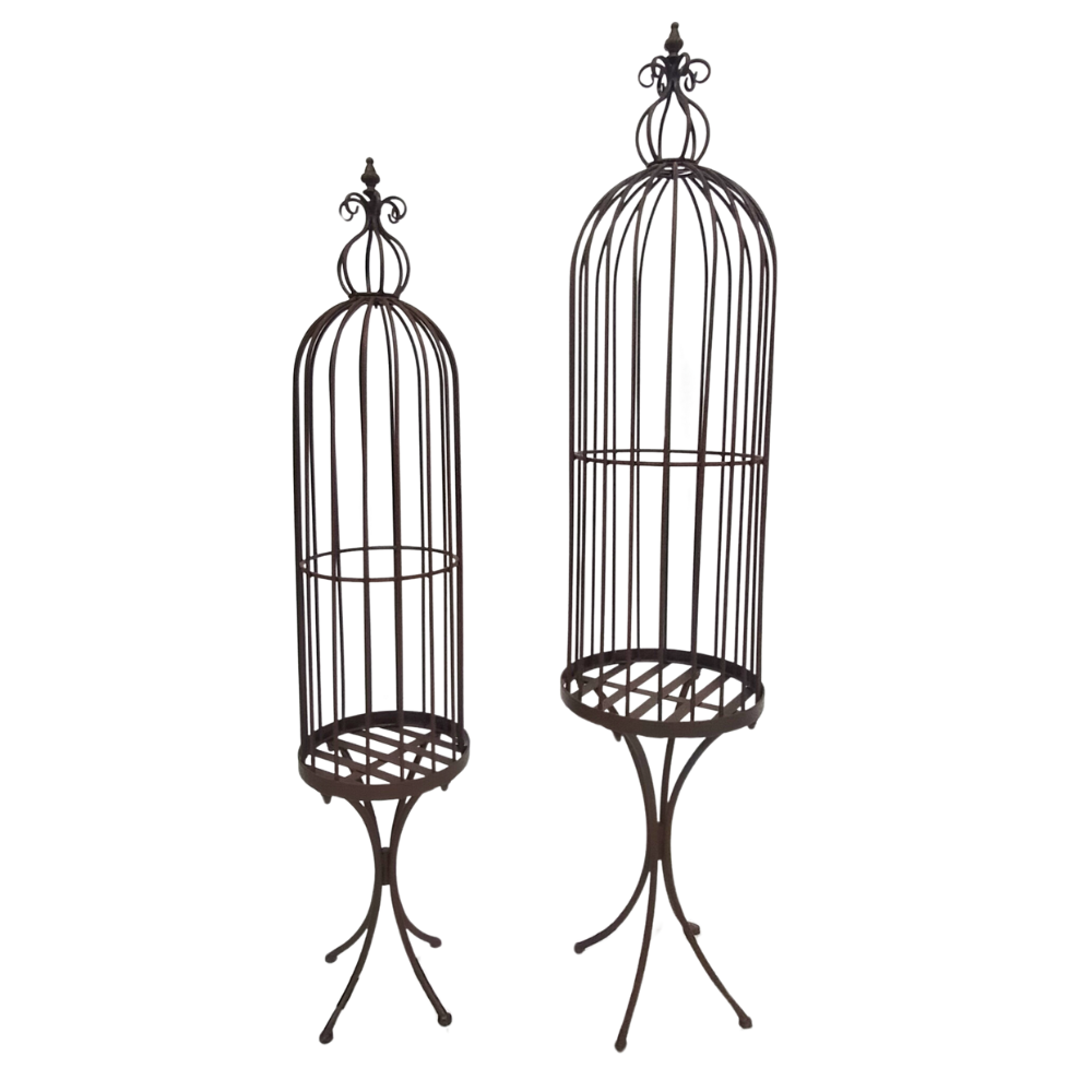 Merlin Cage Set2 grandes cages à oiseaux décoratives sur pieds fer marron 150cm ...