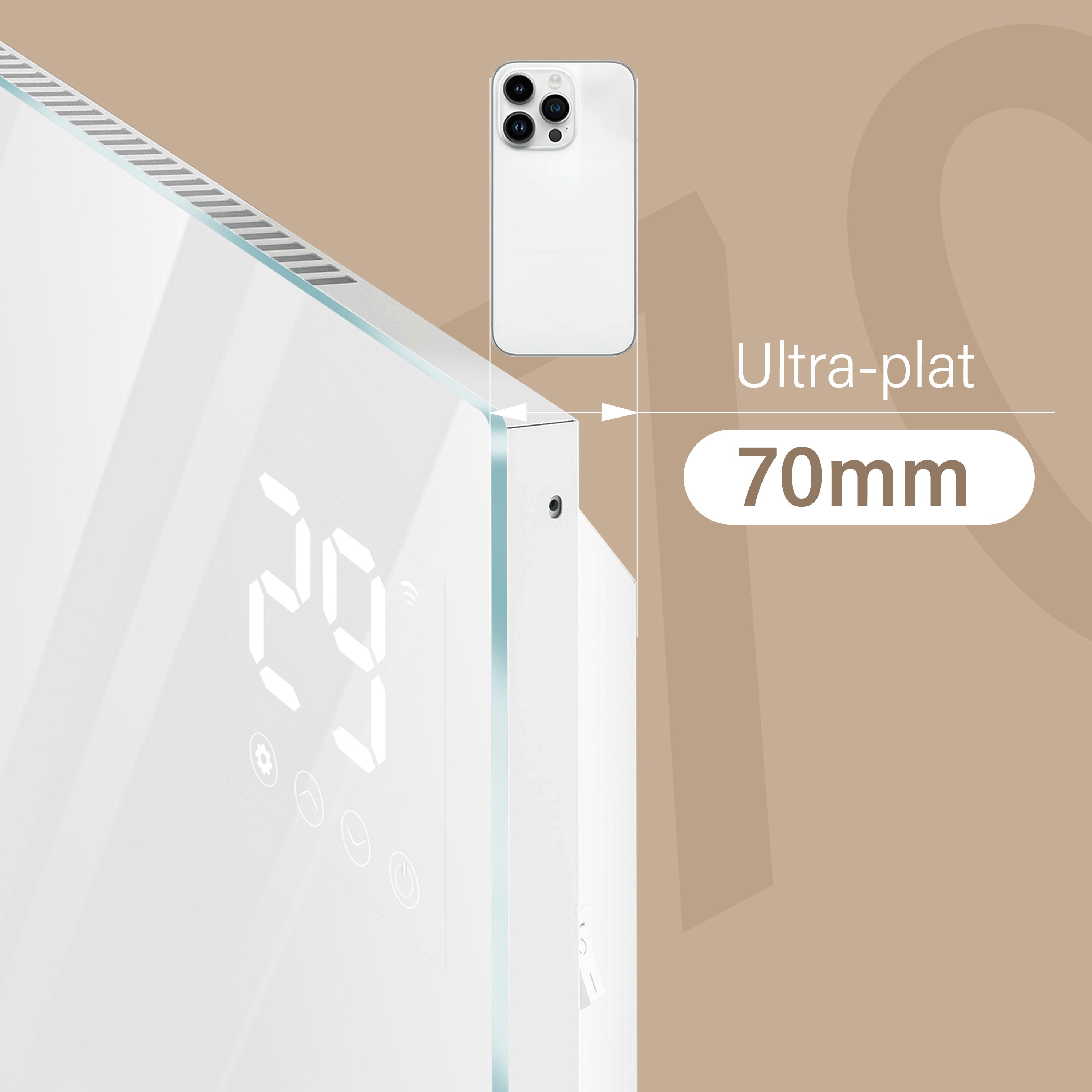 Radiateur électrique mobile et mural en verre connecté WIFI 1000W NDJ1 Ultra-plat 70mm — blanc - 2