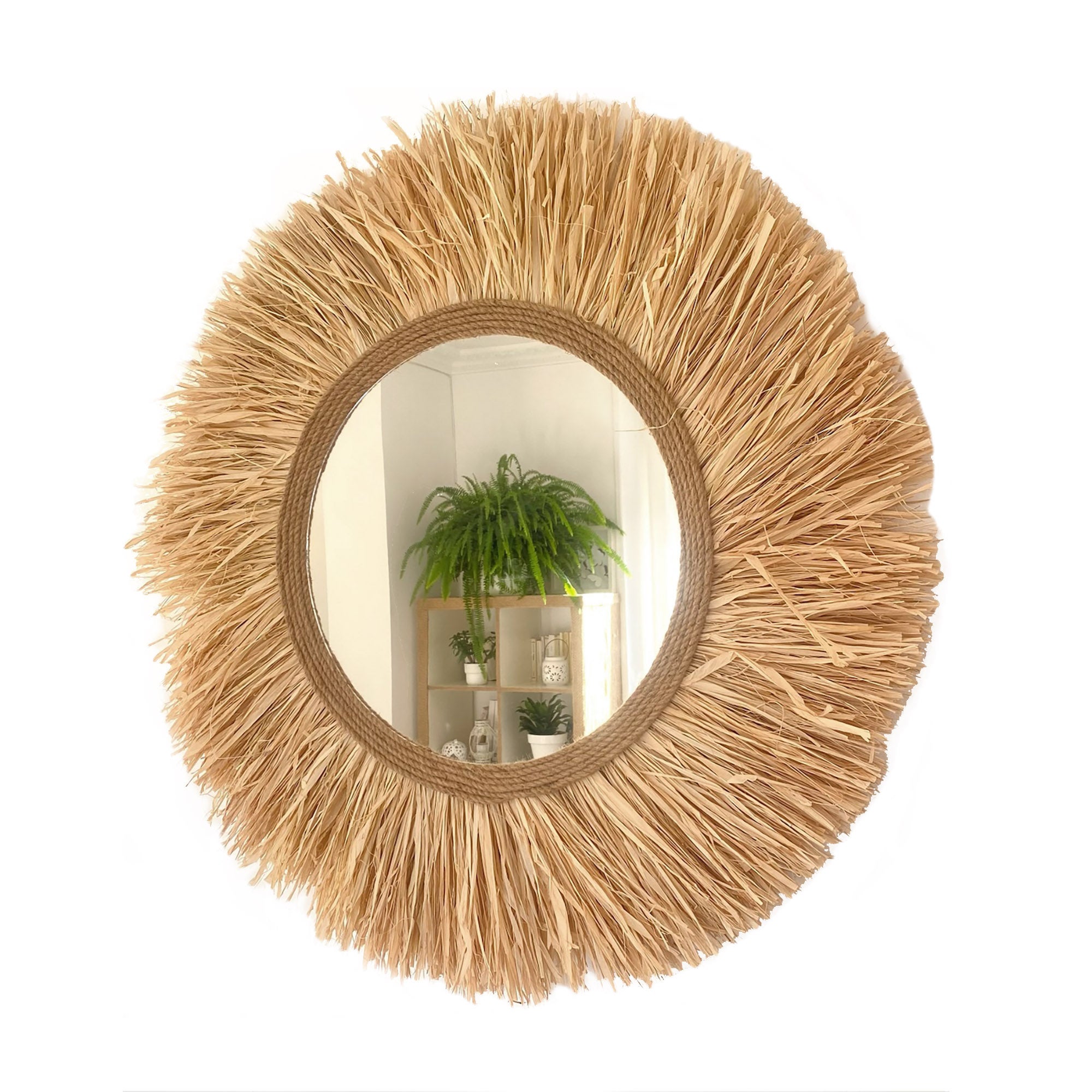 Ozdobne lustro ścienne z rafii i naturalnych włókien – RAFFIA CORD Ø całkowita 40 cm - 5