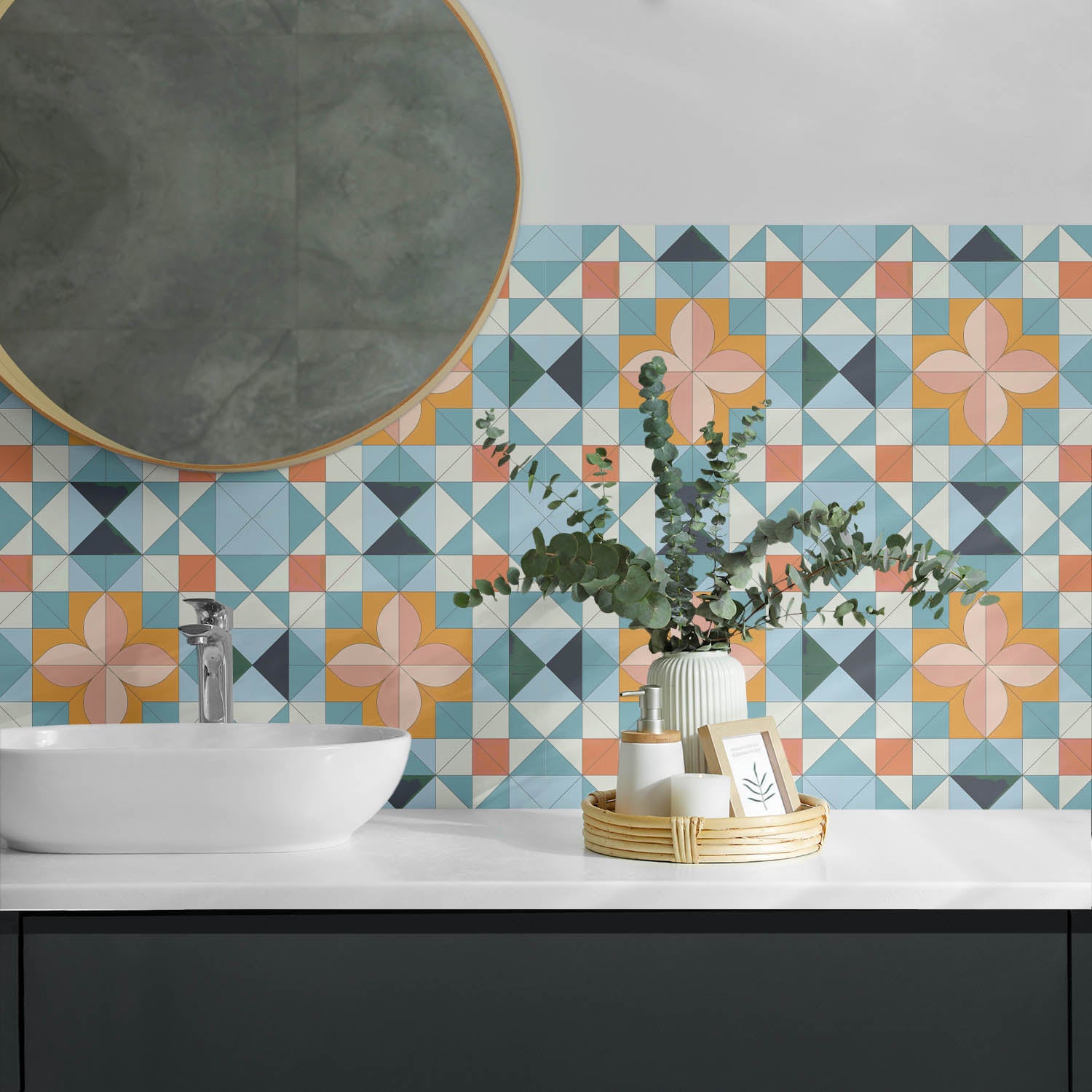 Panneaux muraux décoratifs, panneaux en PVC | 6x60x30 cm |Motif géométrique avec une fleur - 3