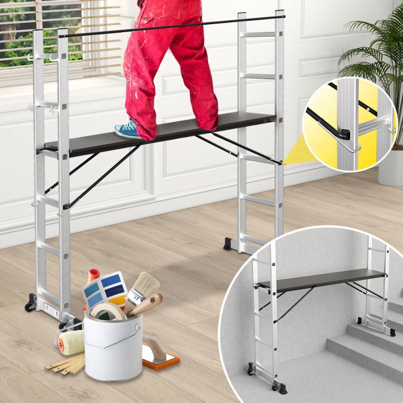 Echafaudage pliant ,Hauteur de travail maximale de 2.76m, argent - 9