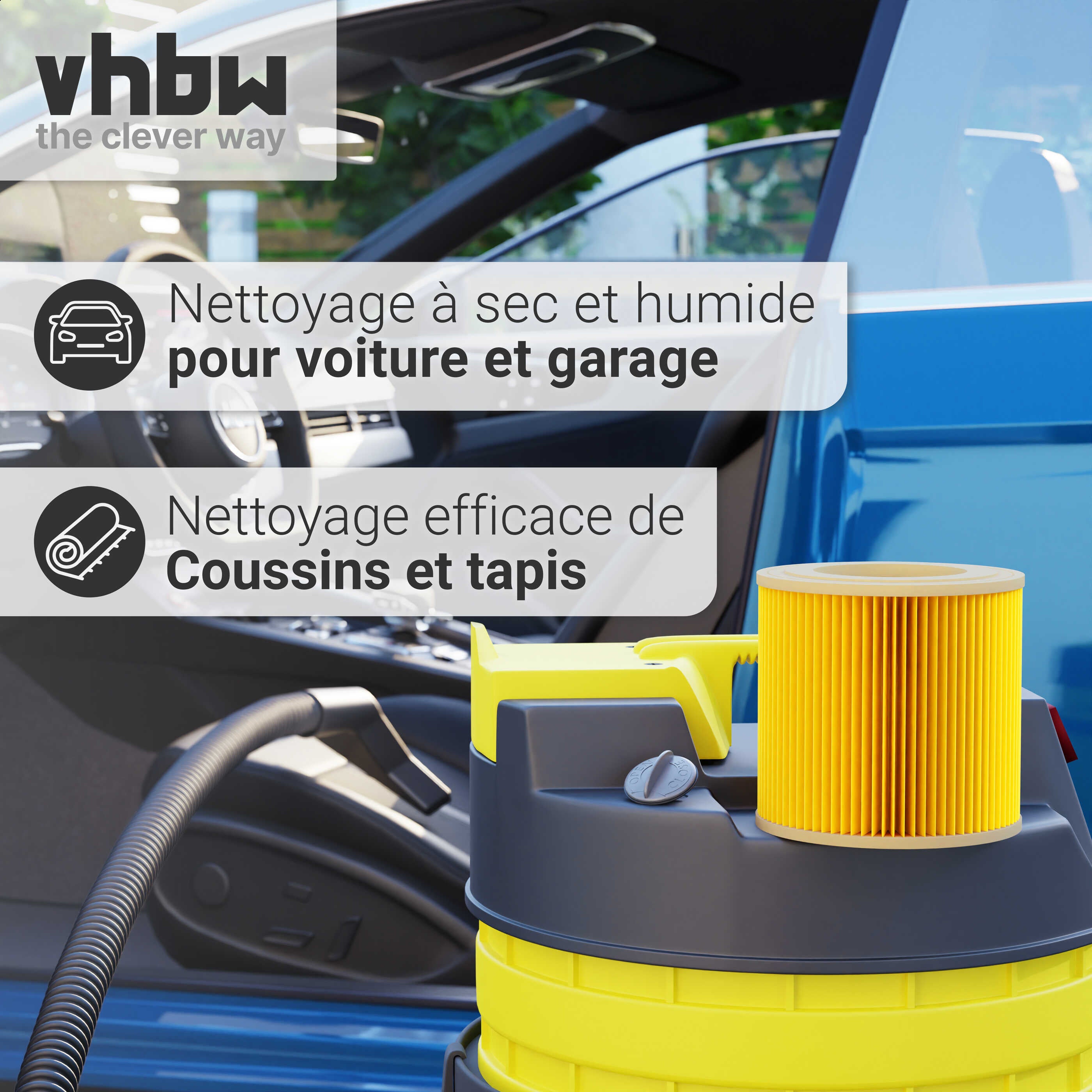 vhbw 1x filtre plissé compatible avec Kärcher A 2254 Me, A 2534 pt, A 2554 Me, A 2604, A 2654 Me, A 2656 X Plus, SE 4001, SE 4002, WD 2.200 aspirateur - 4