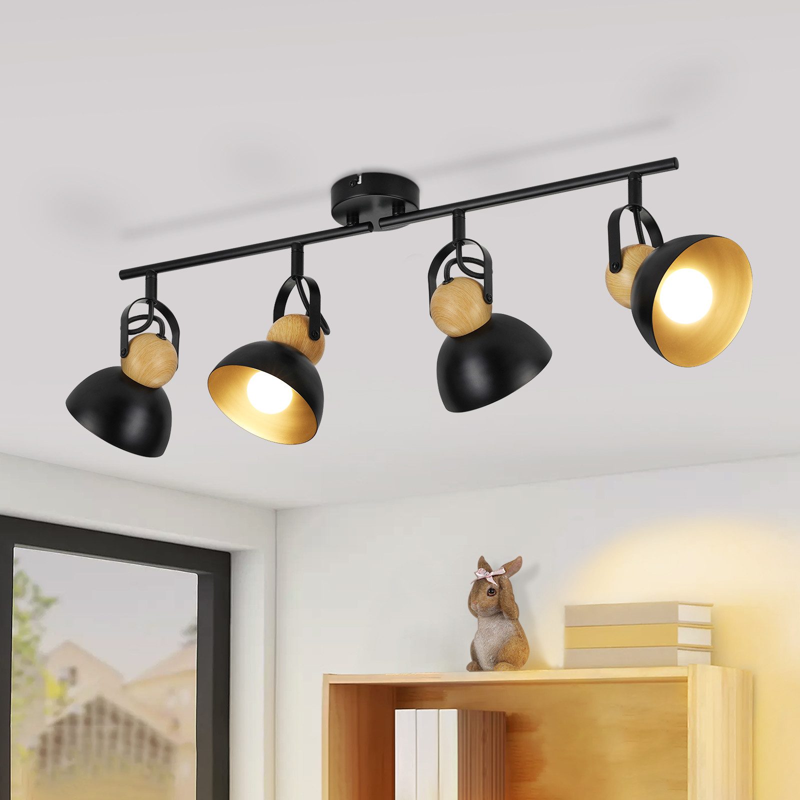 NETTLIFE Vintage Czarny Reflektorowa Sufitowy E27 350° Regulowany Retro Industrial Metalowa Lampa Do Korytarza 4 Płomienie