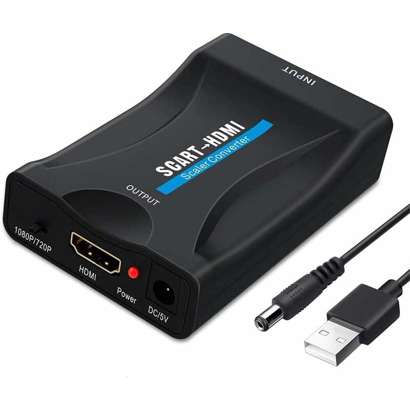 Adapter konwerter SCART na HDMI, konwerter audio wideo z obsługą HDMI 720p/1080p do odtwarzacza DVD do telewizora, 8,5 * 5,5 * 2,3 cm