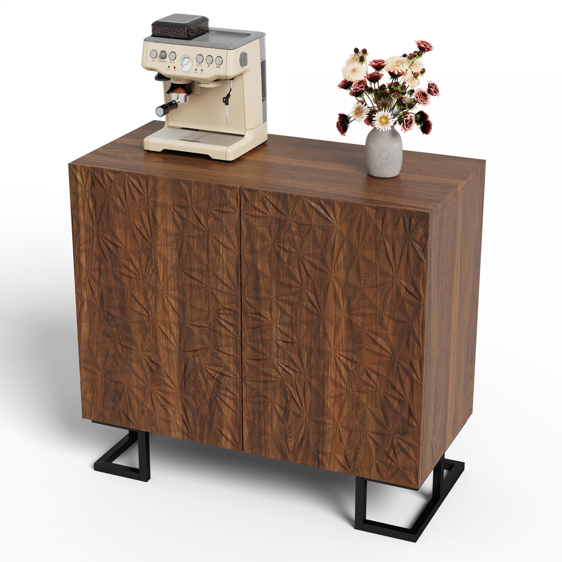 Credenza moderna 'Blattpoesie' 80x40x78 cm Noce scuro, gambe in metallo, rilievo delle ante, apertura a pressione - 8