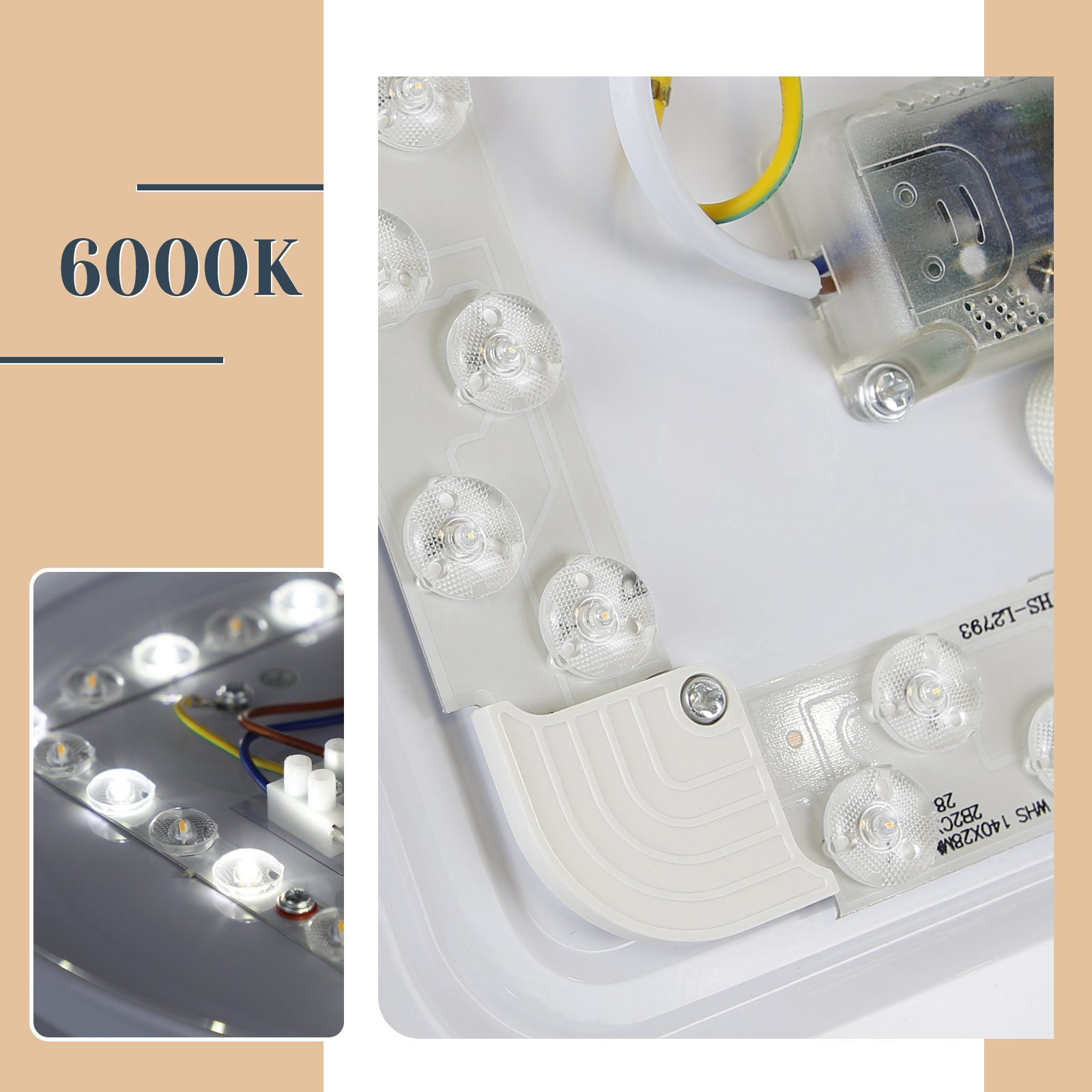 NETTLIFE Lampa sufitowa LED 12 W, 6000 K, 25 cm Neutralna biel Gwiaździste niebo Oświetlenie sufitowe Okrągła lampa do pokoju dziecięcego - 5