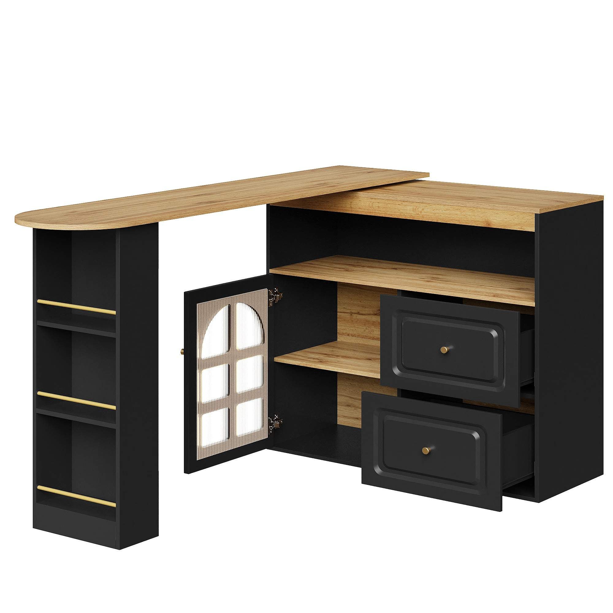 Sideboard Rotativo 360° Moderno com Prateleiras, 2 Gavetas, Prateleira para Snacks e Porta de Vidro Curvado, Design Elegante em MDF - 6