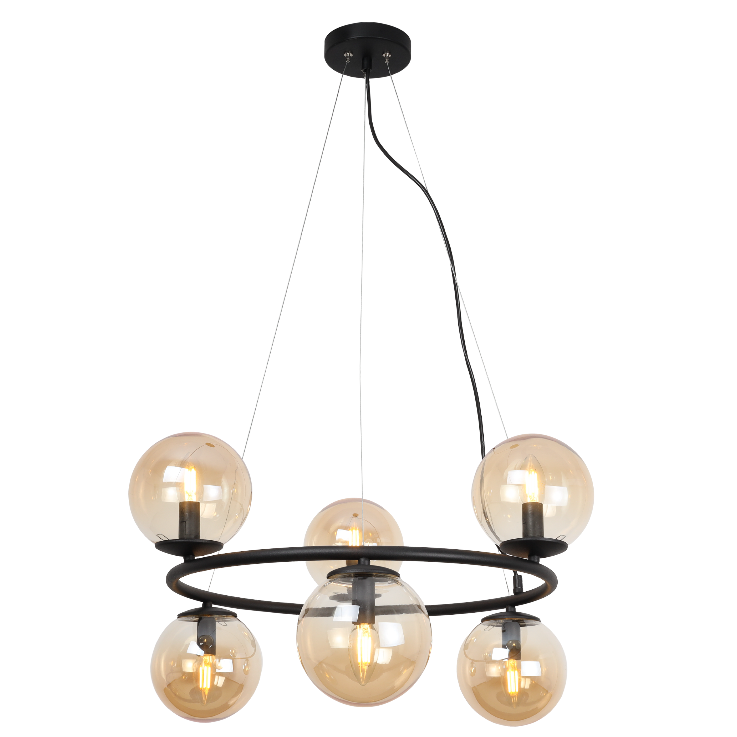 Lampa sufitowa wisząca Aura czarna modern 6xE14 klosz kula miodowa Light Home LH