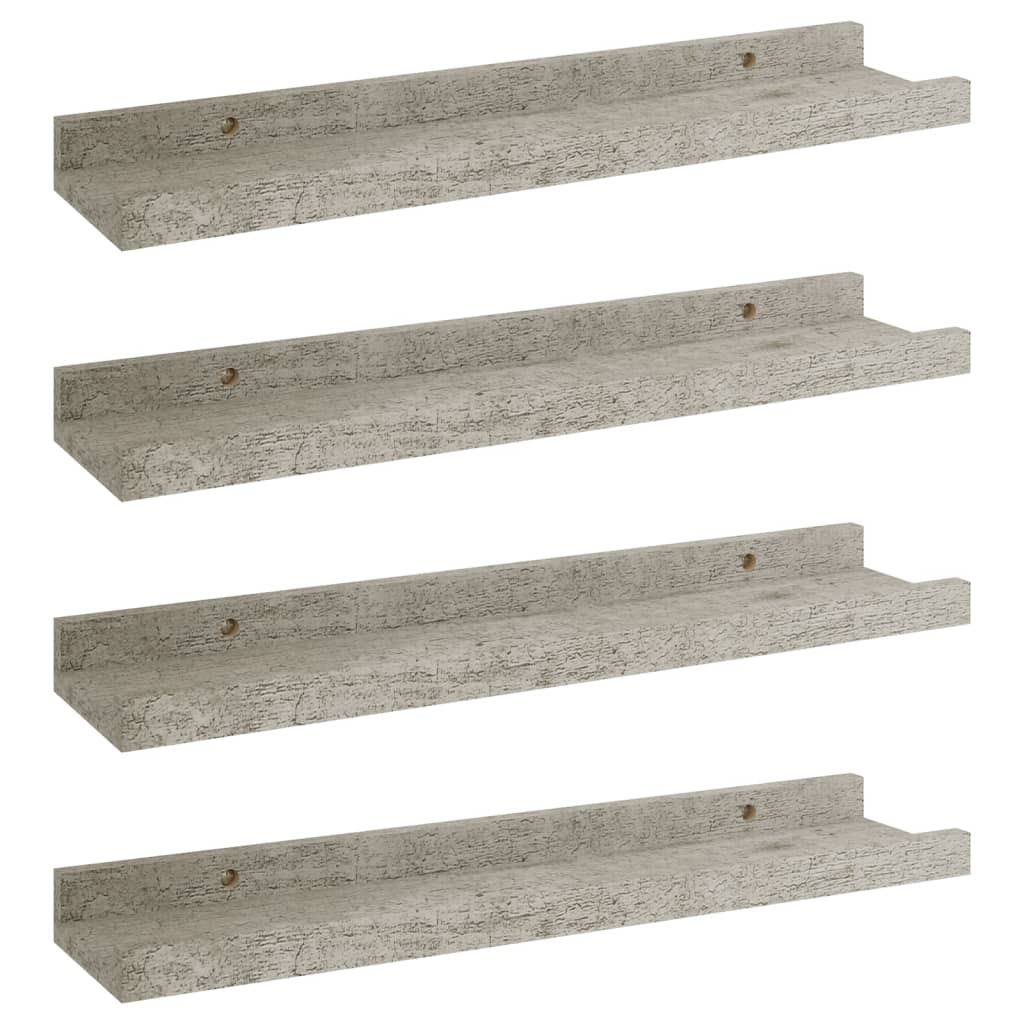 2 Mensole Da Parete In Legno Grigio Cemento - Sistema Montaggio Invisibile, 100x15x20 Cm