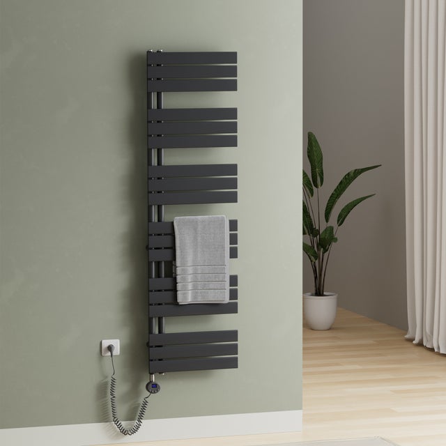 S'AFIELINA Scaldasalviette elettrico con asta riscaldante e termostato, comando elettrico, Antracite,159,9x50 cm 1000Watts