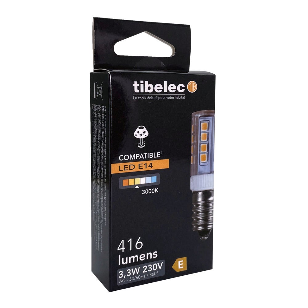 Ampoule LED E14 3W, 240V, 335 lumens, 3000K blanc-chaud - Tibelec - 3