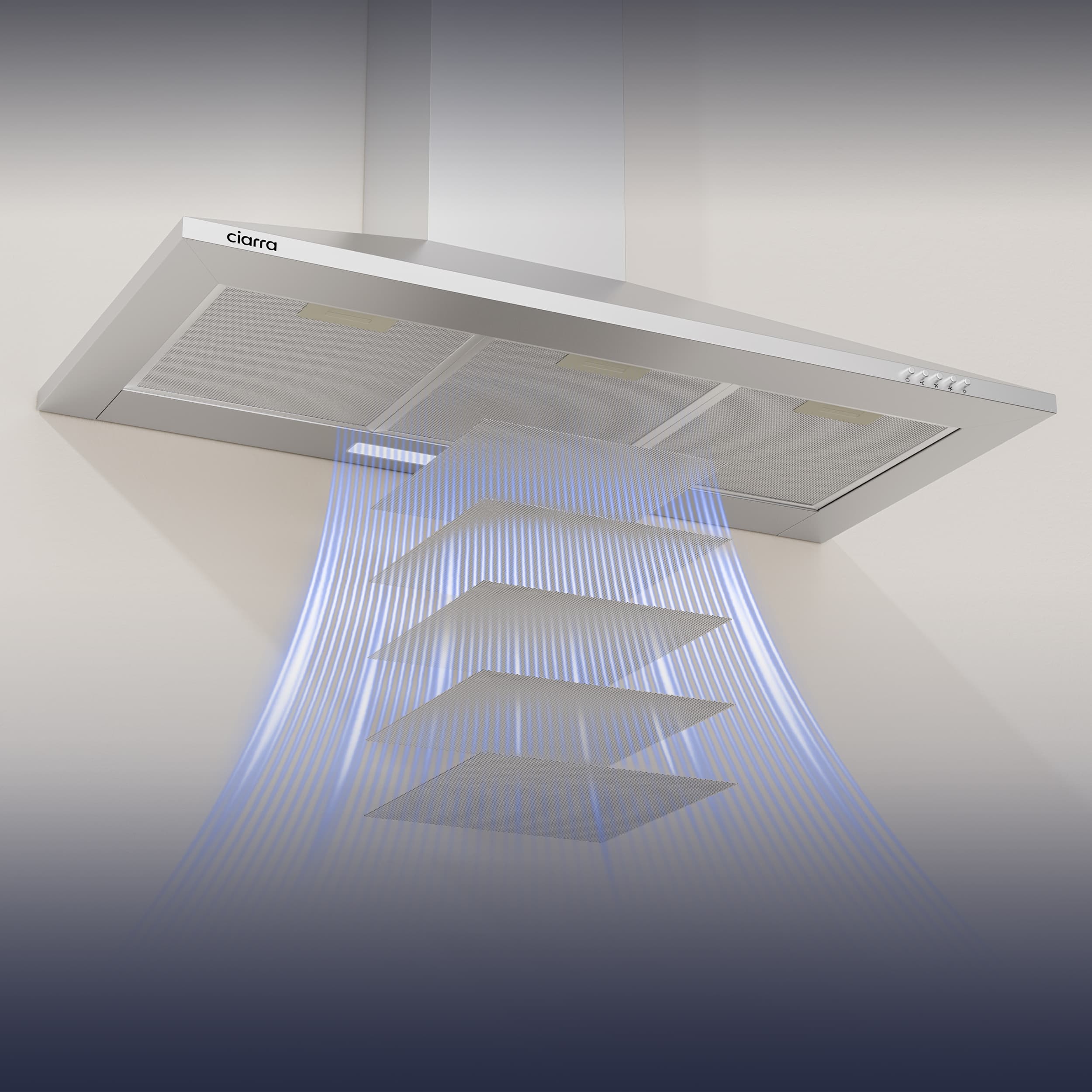 CIARRA Exaustor de parede 90 cm 406 m³/h A++ 3 Velocidades com Filtros de Carvão Extração ou Recirculação Inox 201SS90 - 6