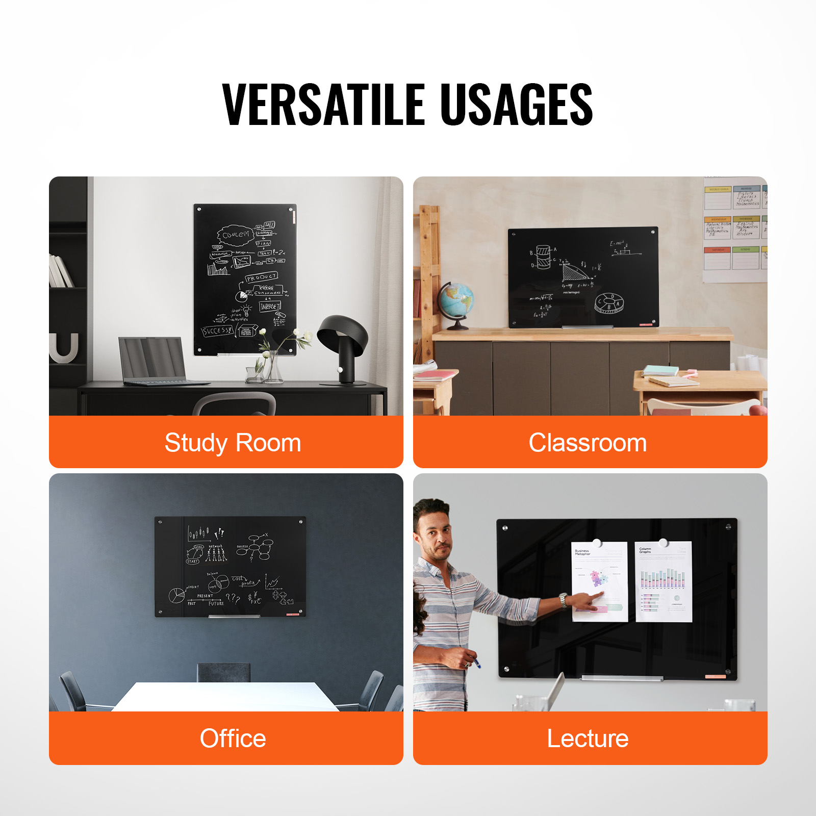 Tableau Magnétique Effaçable à Sec VEVOR en Verre Noir 90 x 60 cm, Grand Tableau Mémo Mural Sans Cadre avec Plateau, Effaceur et 2 Marqueurs - 6