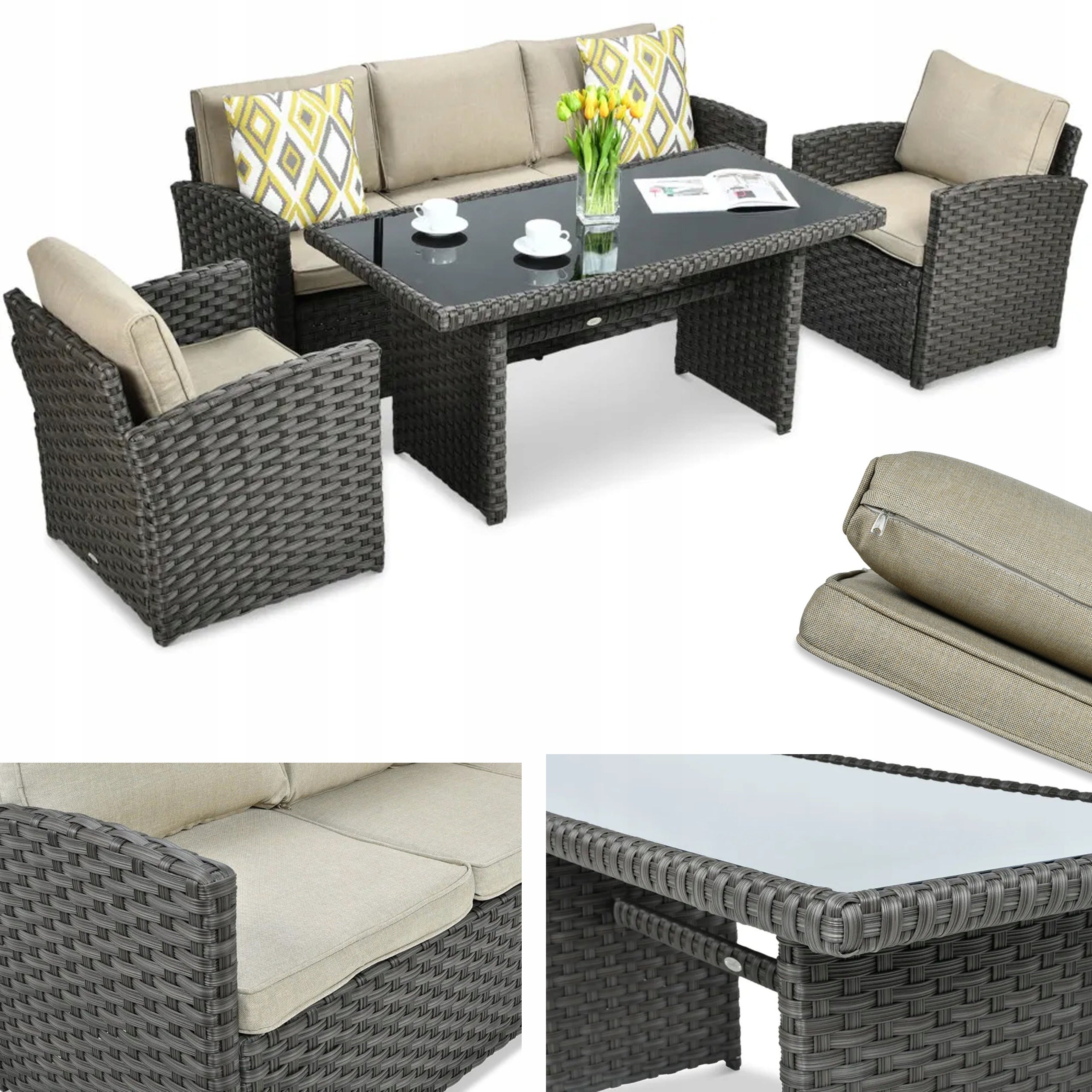 Zestaw Mebli Ogrodowych Wypoczynkowych Technorattan BORNEO Sofa STÓŁ Brąz 1 szt