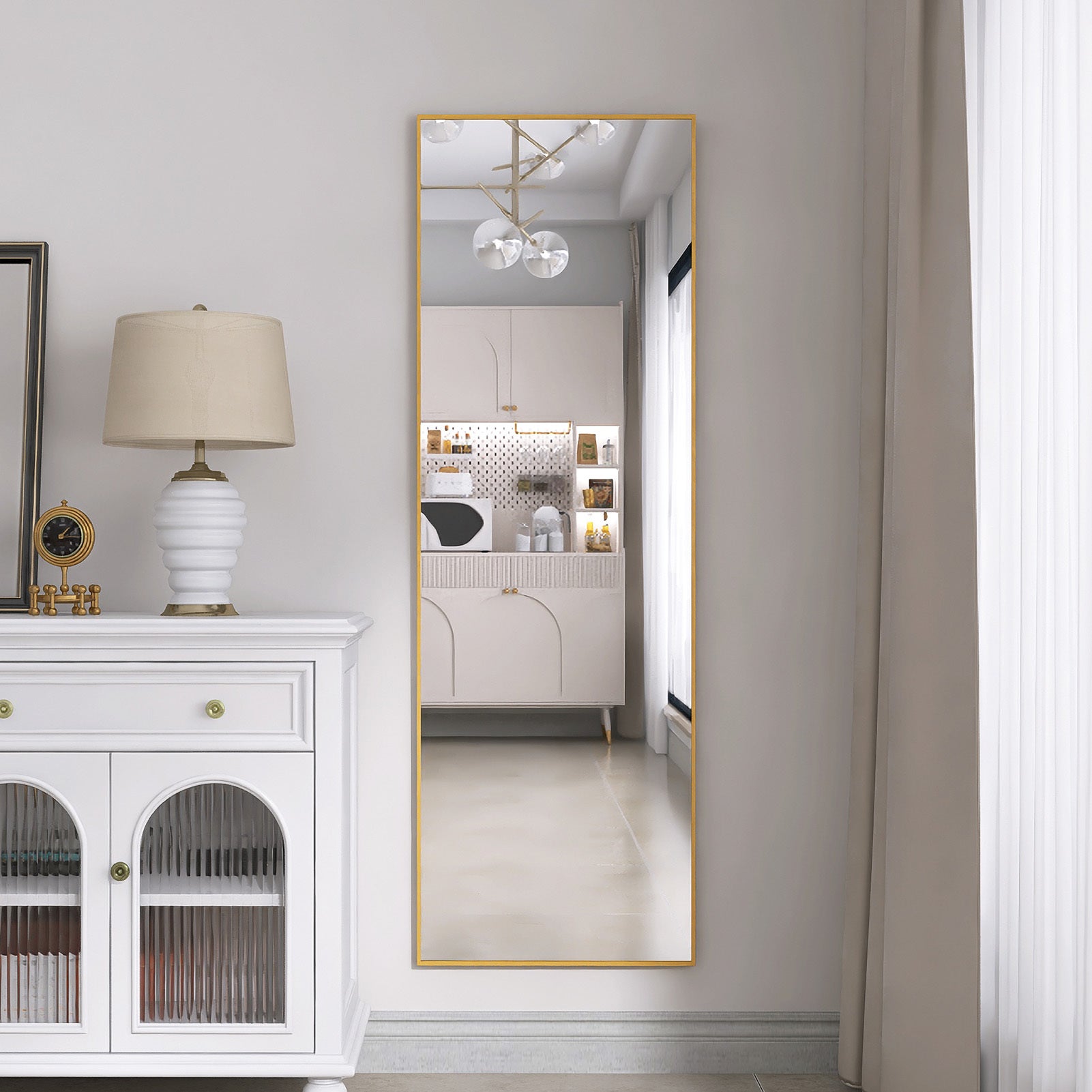 Miroir sur pied,162 x 53cm,Miroir carré sur pied,cadre en alliage d'aluminium,miroir de chambre,doré - 3