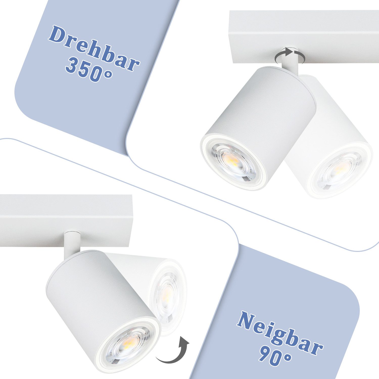 NETTLIFE 3 Focos Max.25w GU10 Techo Blanco Giratorio de 350° Lámpara de Moderna Aplique de Pared Industrial para Sala de Estar Dormitorio - 4