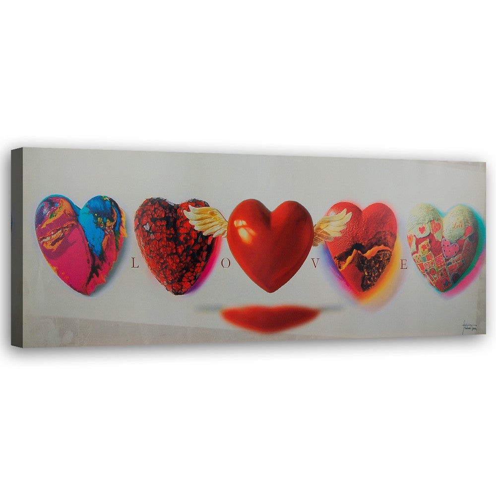 Obraz na płótnie, Serca i napis love na białym tle 120x40