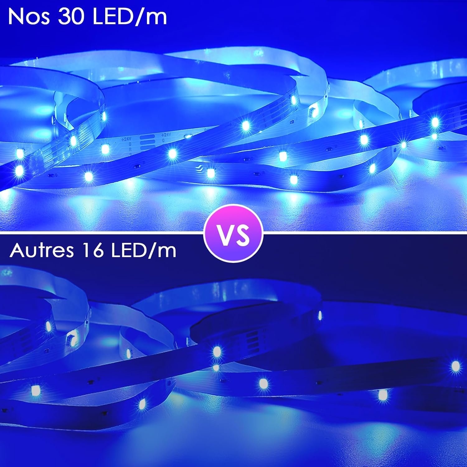 Ruban LED 10M, 1 Rouleau, 30 LED/Mètre, 24V RVB Bande LED, 300 LED, et Télécommande, Synchronisation de la Musique, Mode Minuterie - 2