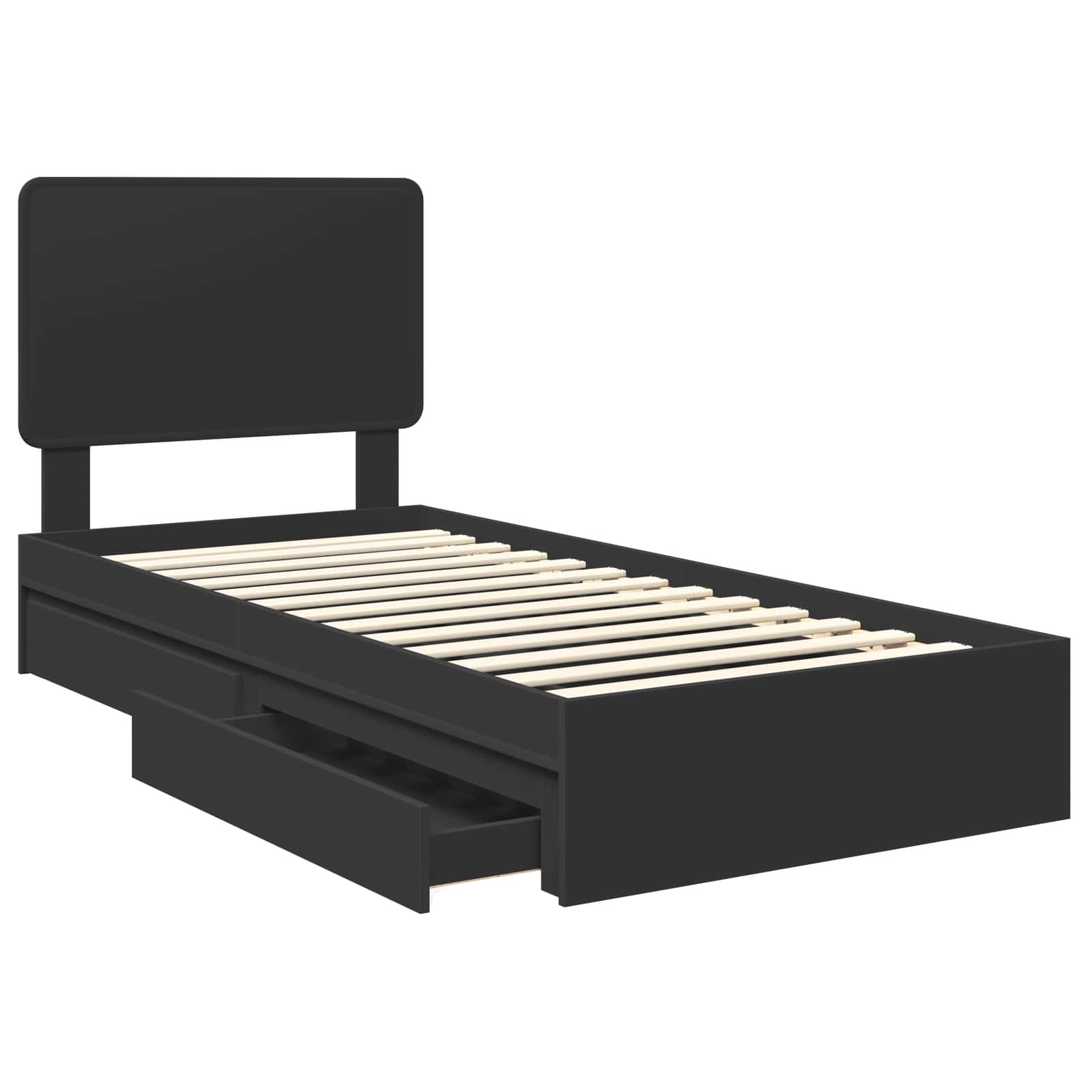 Lit de rangement avec tiroir noir 75 x 190 cm panneau de bois - 5