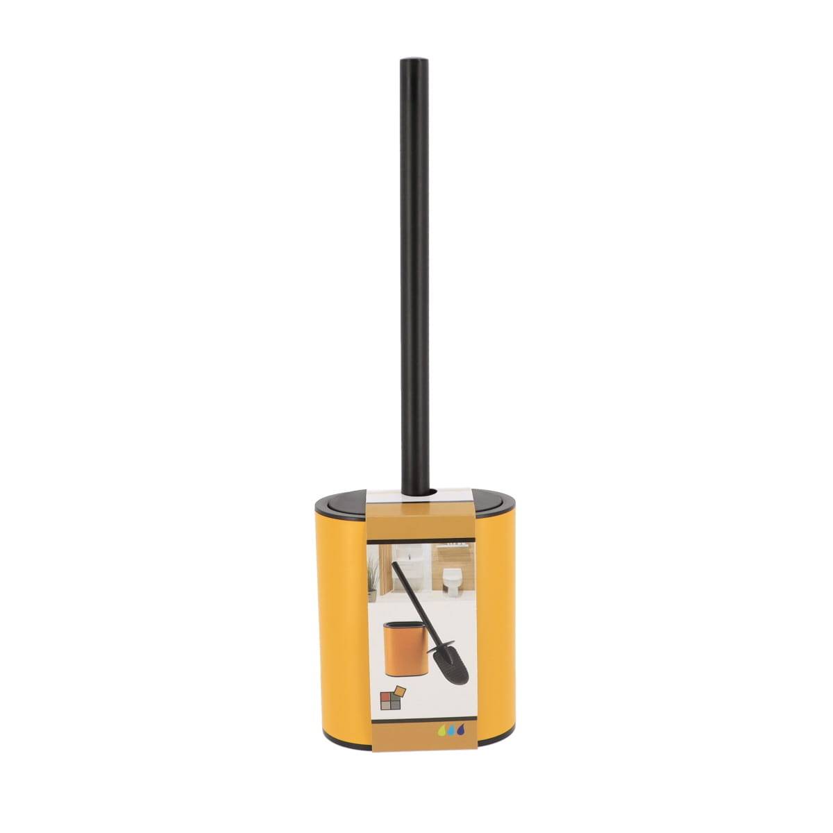Brosse wc plate en silicone et support metal - ocre/noir - Tendance - 2