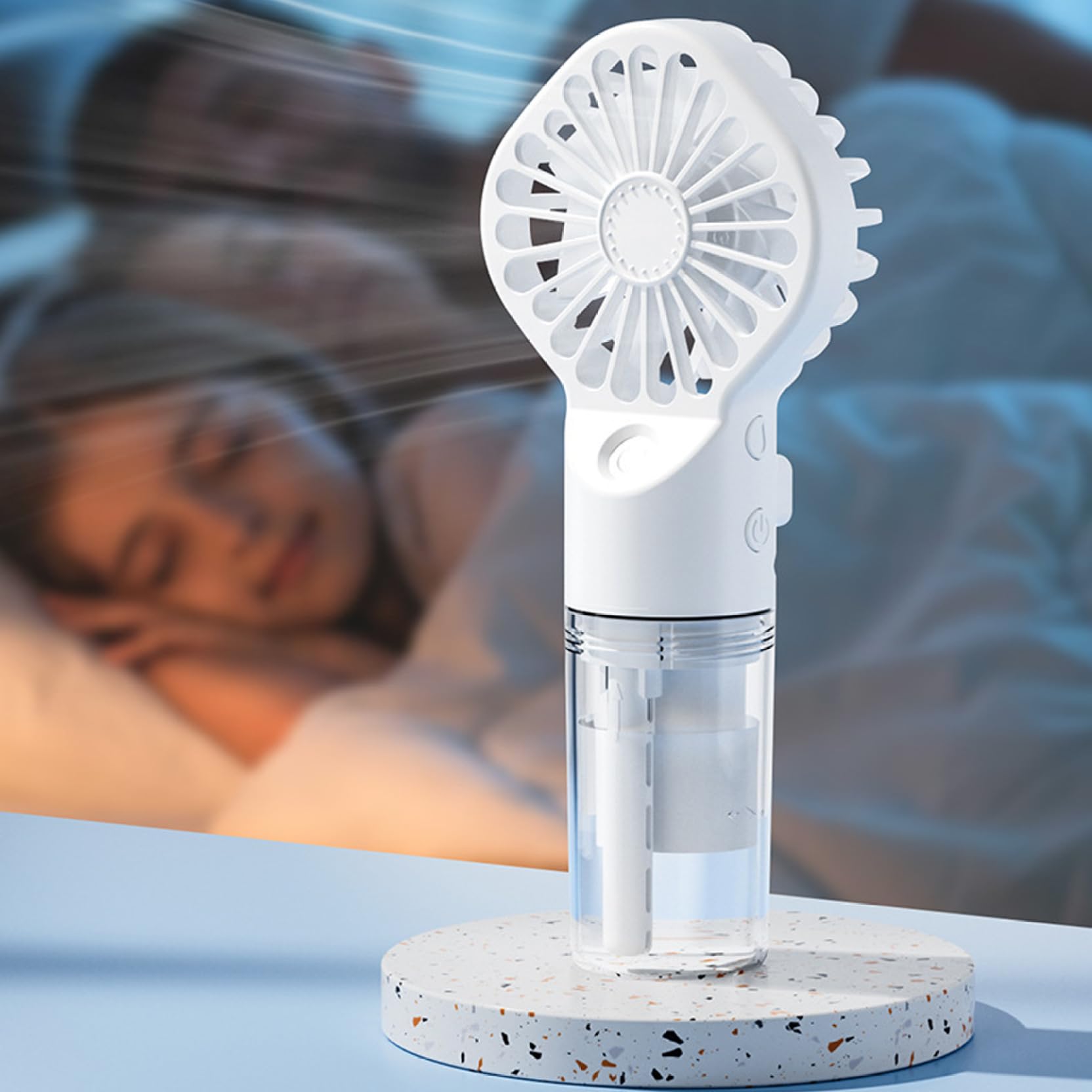 Ventilateur brumisateur,mini ventilateur portatif avec brouillard d'eau à 4 vitesses,ventilateurs de refroidissement avec réservoir d'eau claire,blanc - 7
