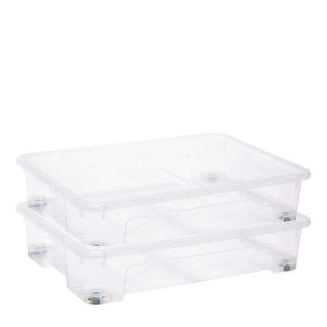 SuhoFutus Boîte De Rangement Pliable Sous Lit Avec Roulettes - En Plastique Avec Couvercle Double Face - 101 X 51,5 X 24 Cm - Blanc + Semi-transparent
