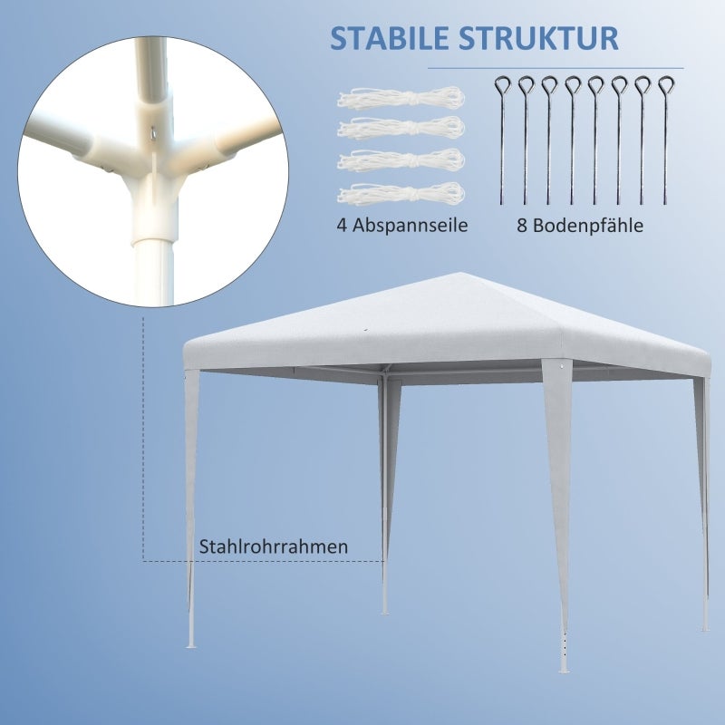 Cenador de jardín impermeable 2,7 x 2,7 m, carpa plegable exterior, ideal para patio, camping o fiestas, con estructura de acero, blanco - 5