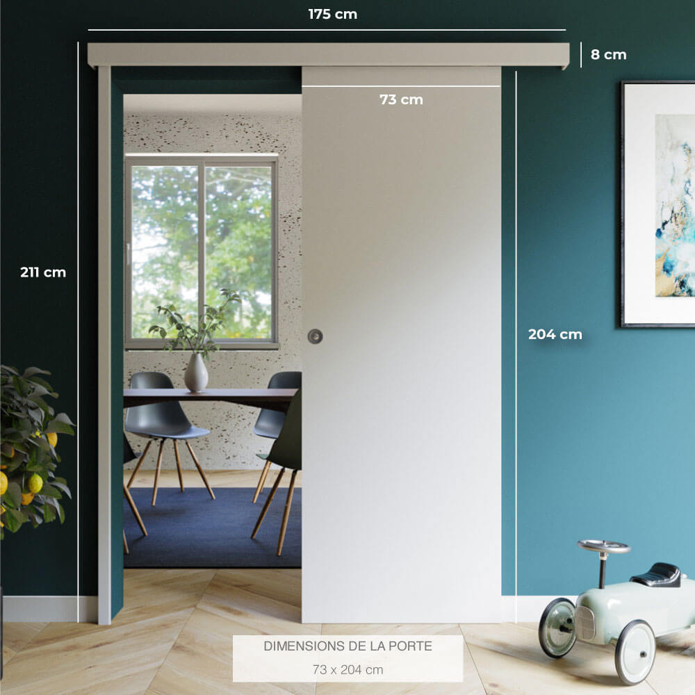 Porte Coulissante avec Rail + Serrure - Prépeinte Plane 73 cm - 5