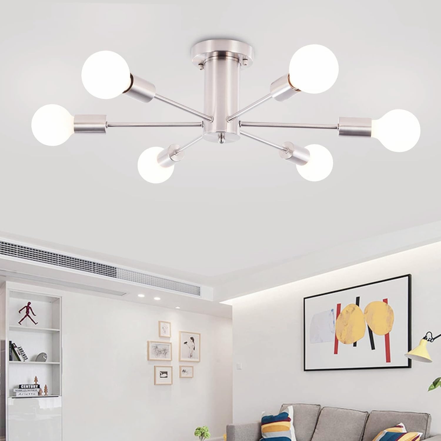 Plafon półwpuszczany lampa sufitowa z głowicami nowoczesny żyrandol Sputnik lampa wisząca w stylu mid century srebrna żarówka nie jest dołączona