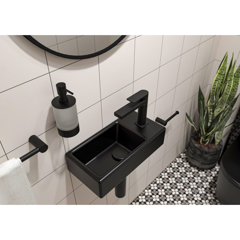 Lave-mains suspendu Brevis Noir 40,5 × 20,5 × 10,5 cm – trou de robinetterie à droite (SATBRE4020SRBKM) - 3