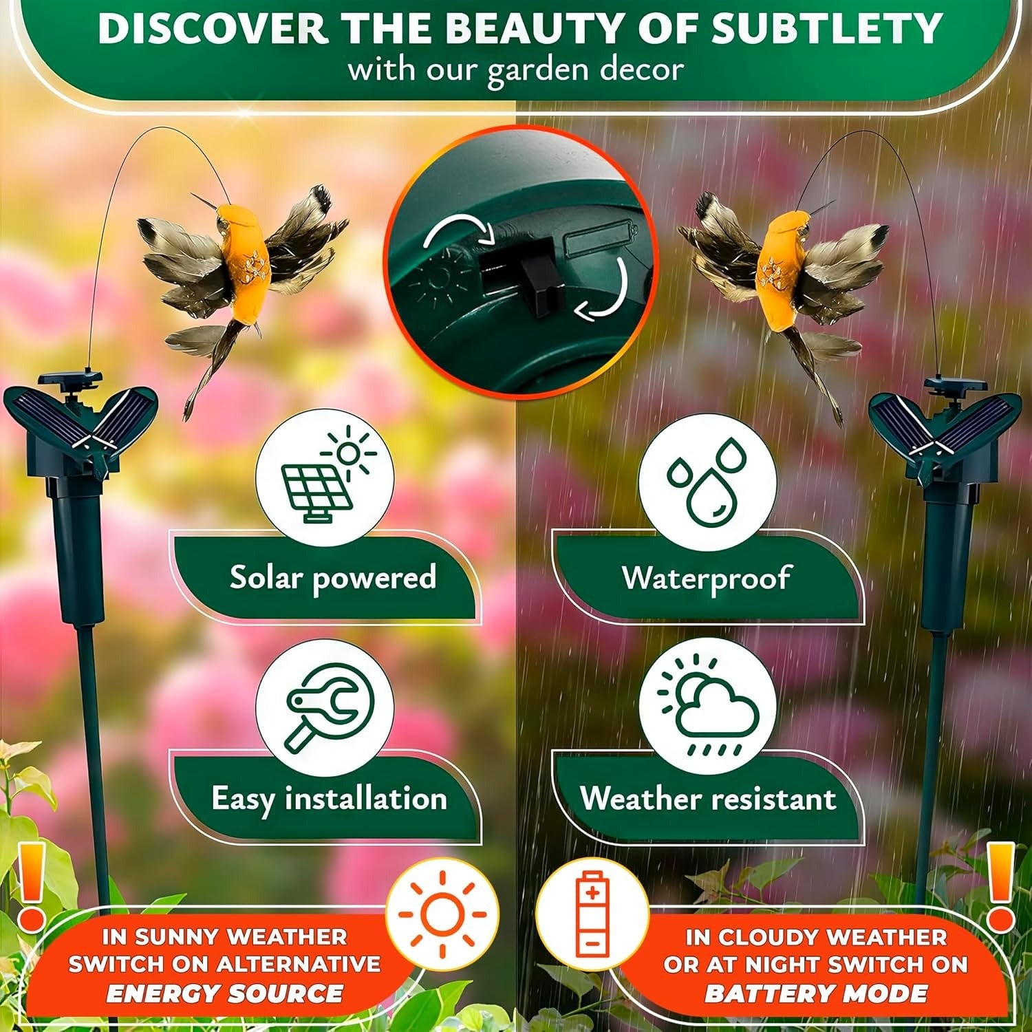 Lot de 3 Colibris Solaires Décoratifs – Oiseaux Mouvants sur Piquet pour Jardin et Balcon - 4