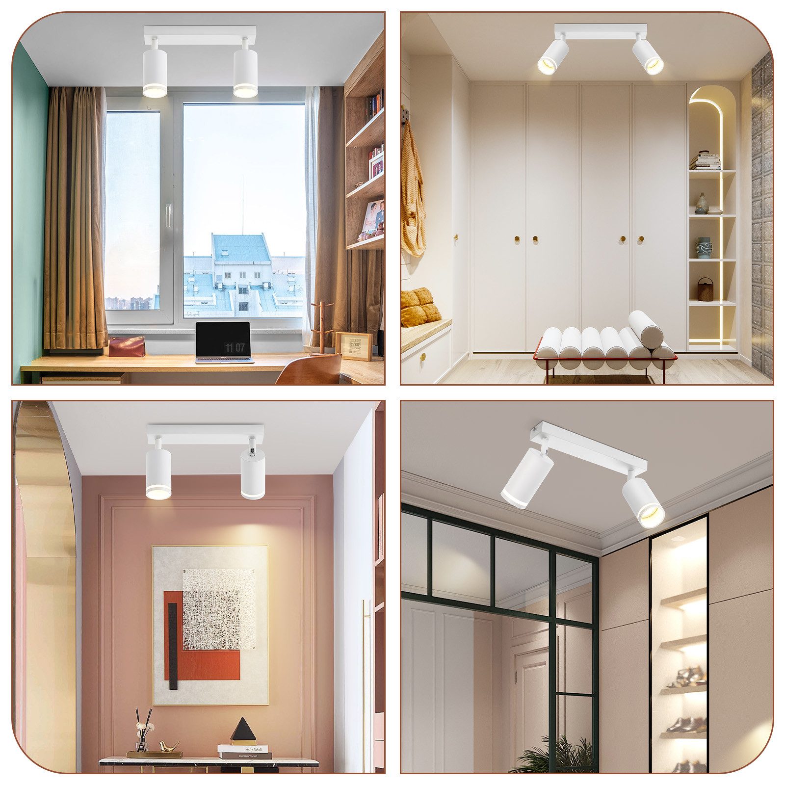 NETTLIFE Plafonnier LED 2 flamme - Blanc Plafonnier GU10 Spot pivotant Applique murale en bois Spot mural pour salon chambre Sans ampoule - 8