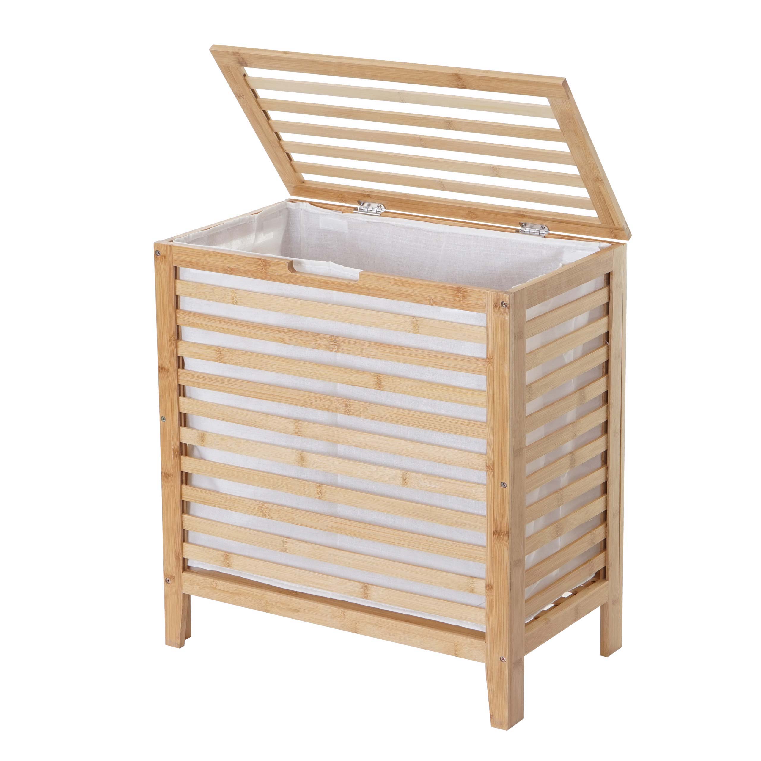 Cesto Para Ropa Sucias De Madera Y Ratán - 85L, Con Bolsa Extraíble, Estilo Shabby Chic (61x51x35 Cm)
