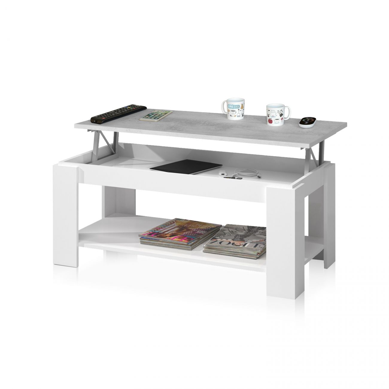 Mesa de centro elevable Ambit Blanco Artik (Blanco Mate) - Gris Cemento 100 x 43–54 x 50 cm - 2