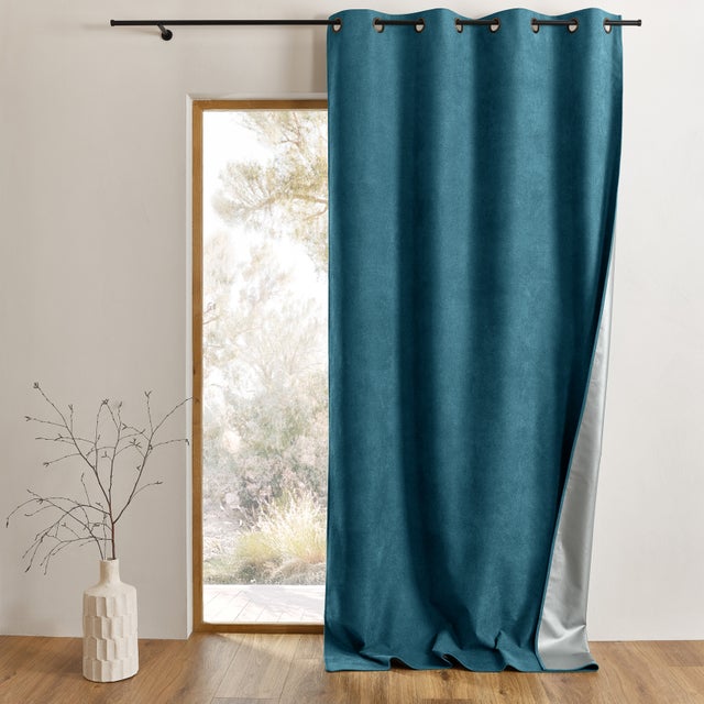 Rideau été thermique occultant à œillets et anti chaleur - Bleu Paon - 140x260 cm - Polyester