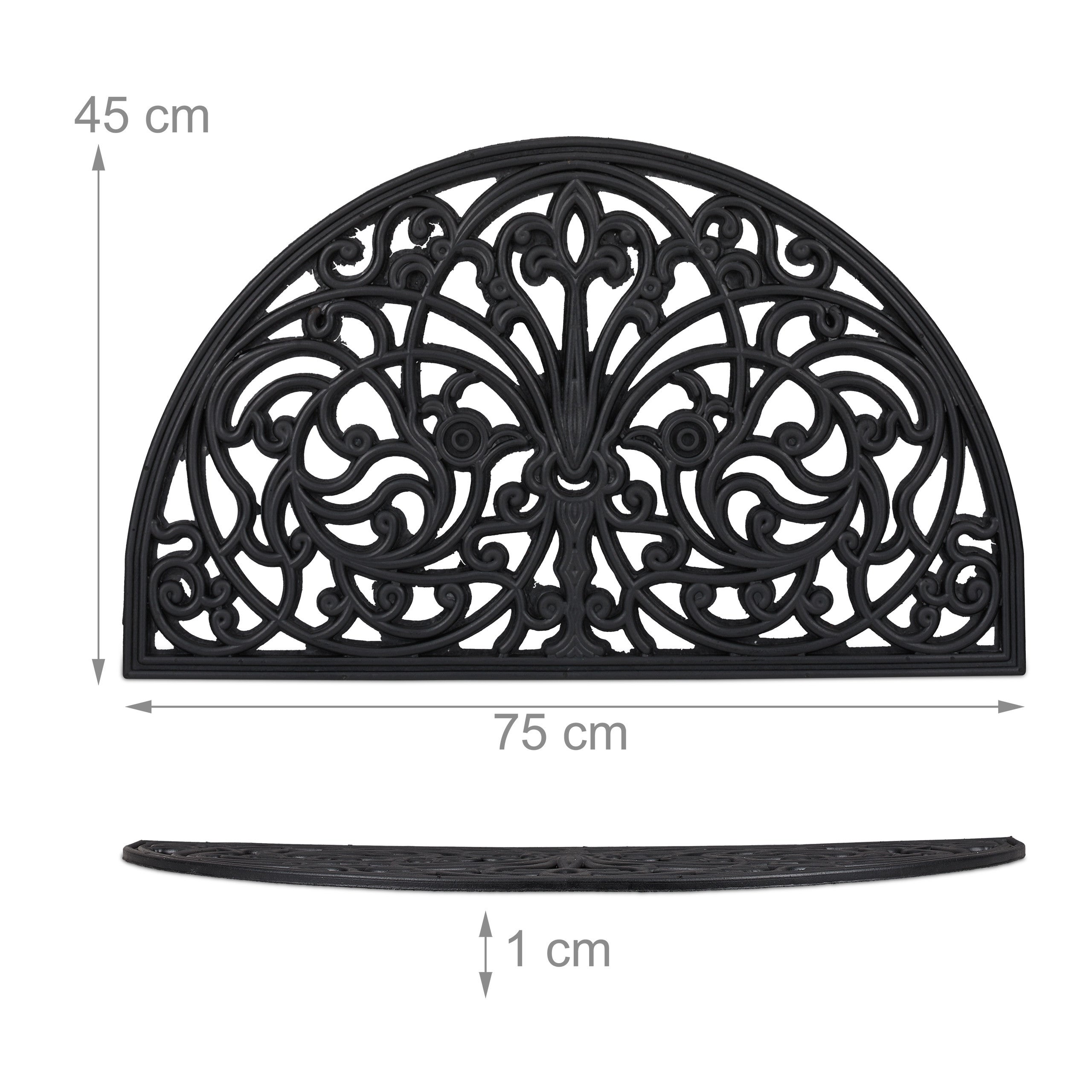 Relaxdays Paillasson caoutchouc, 75 x 45 cm, antidérapant, résistant, extérieur, tapis d’entrée, ornements, noir - 4