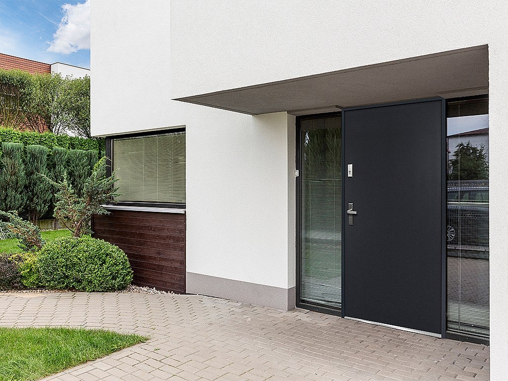 Drzwi wejściowe ze stali, pełne, wys. 207 x szer. 100 cm, kolor antracytowy – skrzydło prawe - AGUEDA