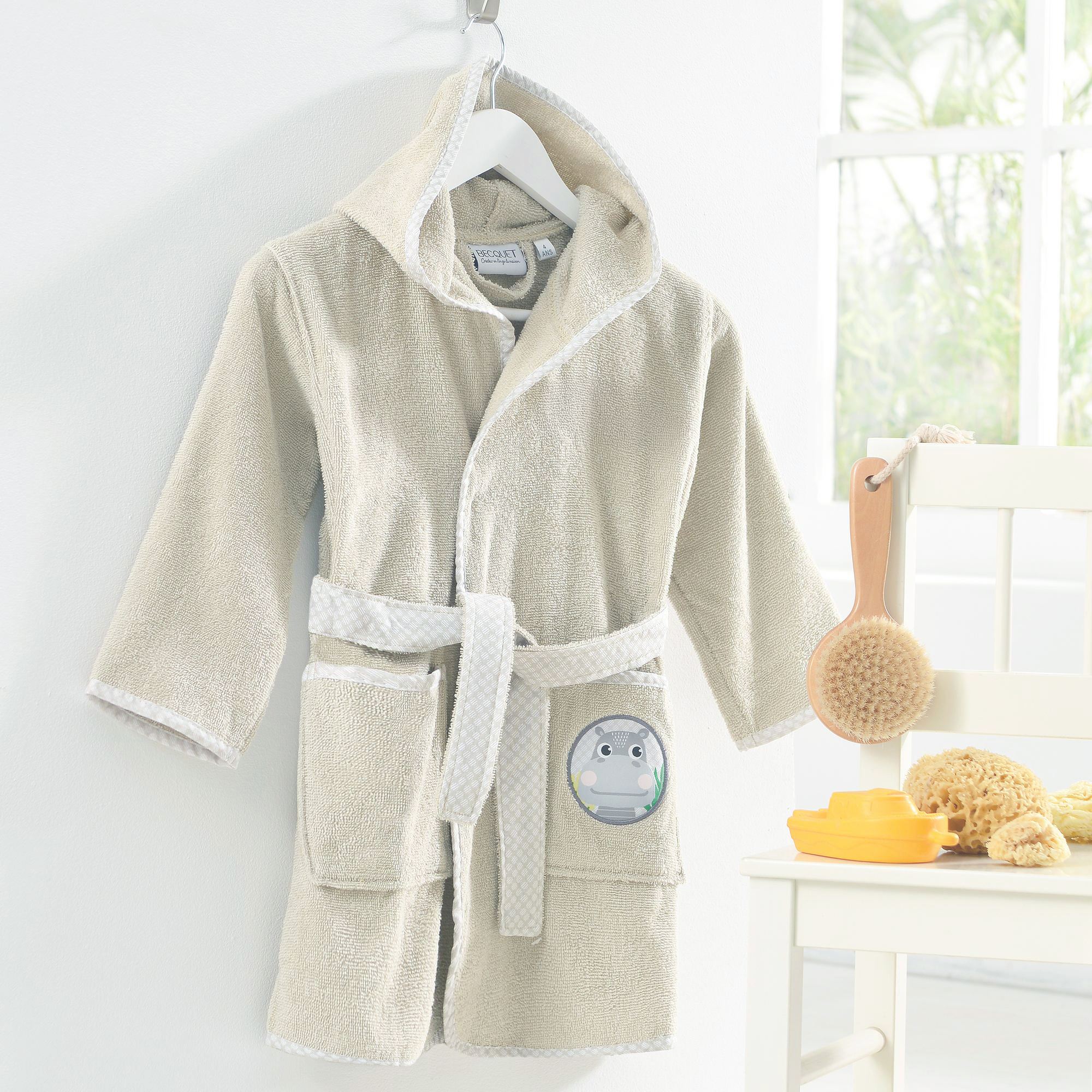 Peignoir de bain PETITES BETES ans beige grège en coton Leroy