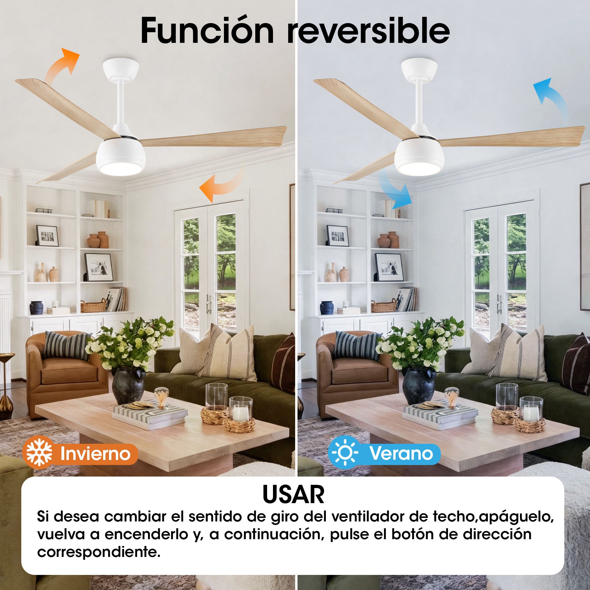Ventilador de techo con luz Parrot Uncle motor DC silencioso con mando a distancia blanco mate efecto madera 132 cm invierno-verano - 6