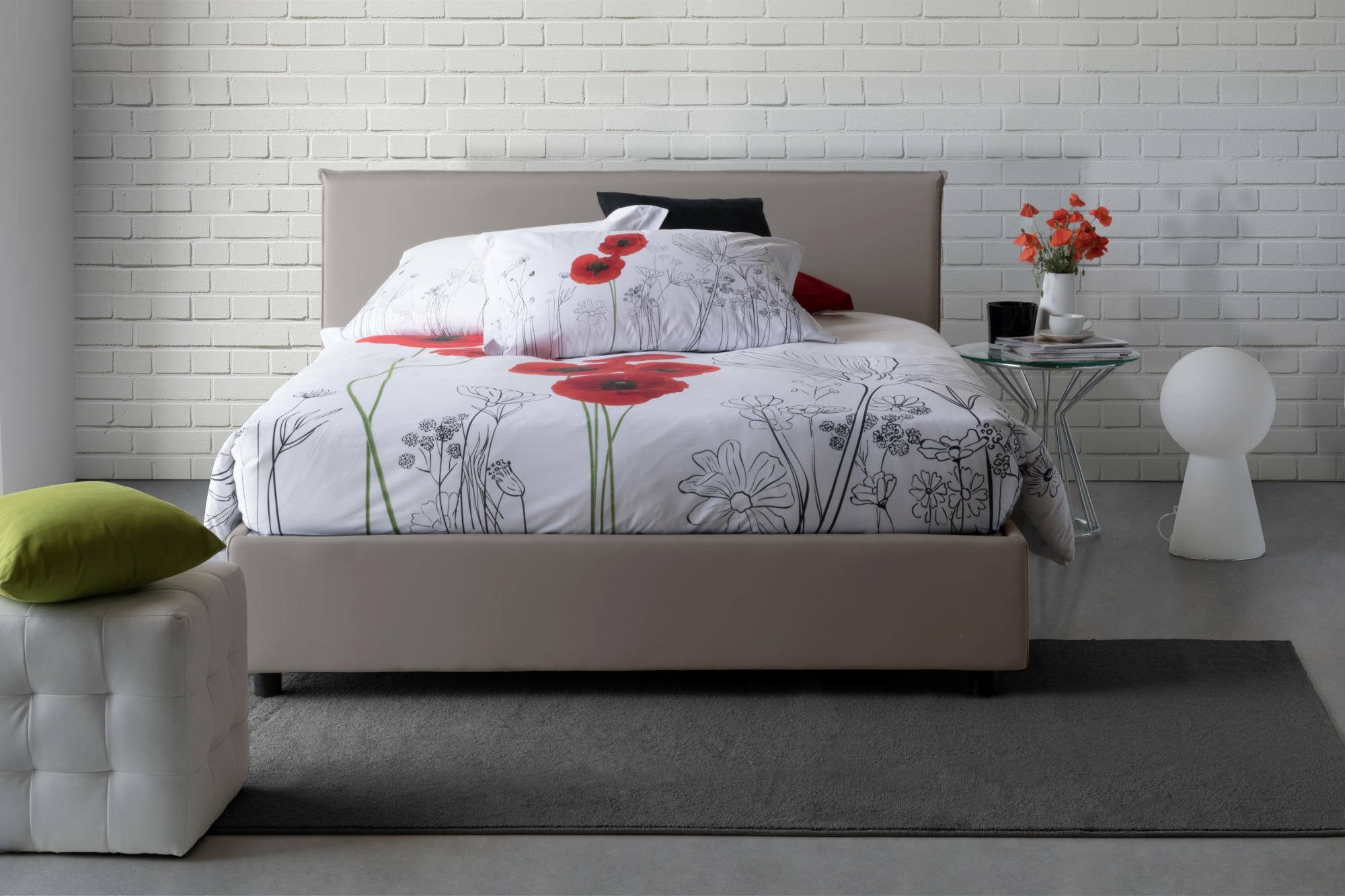 Lit Double Made in Italy, Déhoussable avec Rangement, Matelas 160x190 cm, Gris Tourterelle - Ashlee - 6
