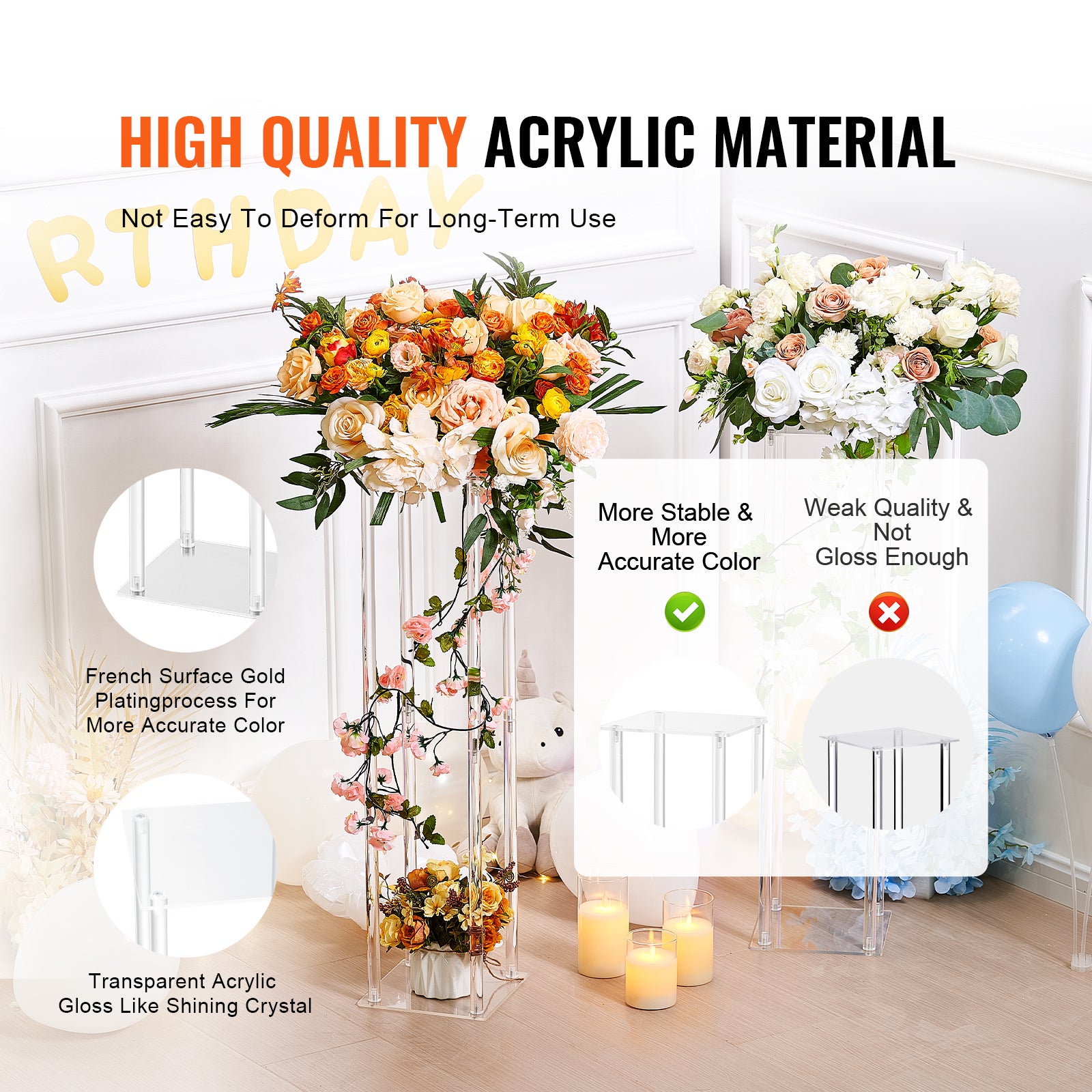 Lot de 10 supports fleurs mariage SucceBuy 60 cm (23,6 pouces), en acrylique stratifié et colonne vase, pièce maîtresse géométrique pour fête - 5