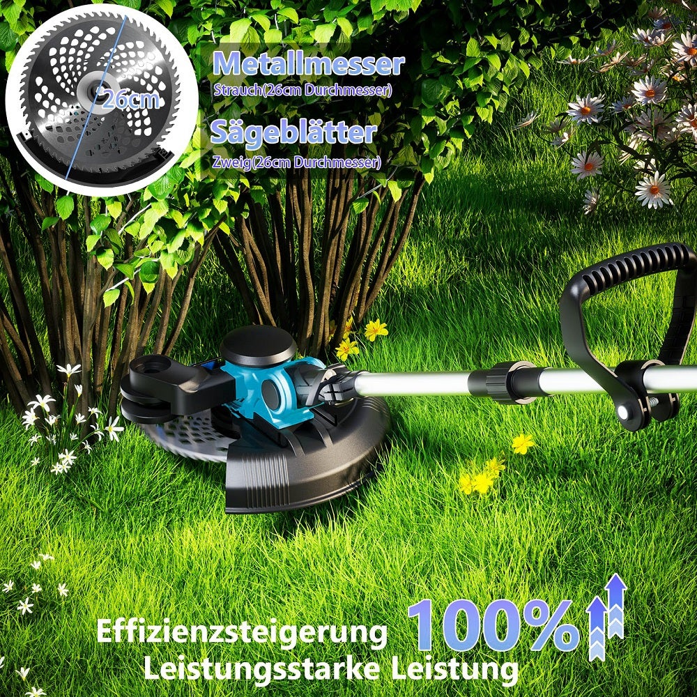 Weed Trimmer sans fil 1000W 4-en-1, moteur sans balais, 21V 2x 4,0Ah, manche télescopique, Ø26cm - 4