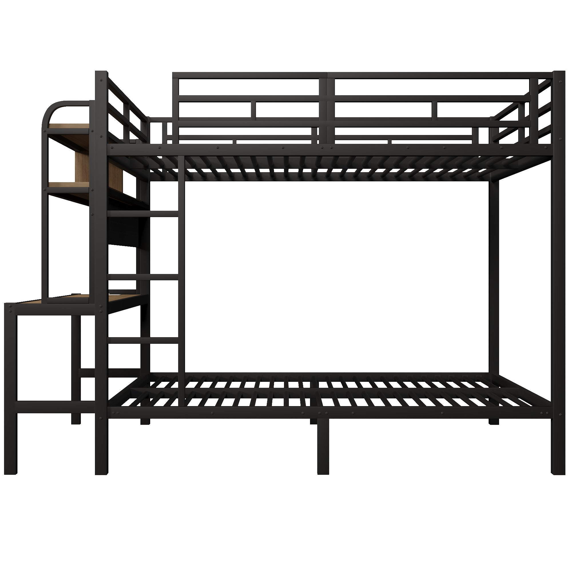 Łóżko piętrowe 2 x 140 x 200 cm z biurkiem, oświetleniem LED i portem USB - MDF + rama żelazna - czarne (materac nie jest wliczony w cenę) - 9