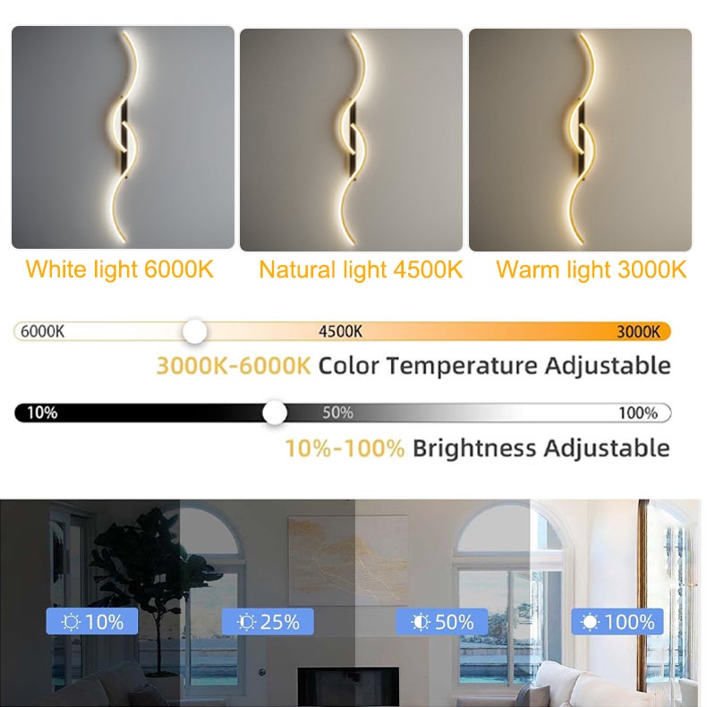 Ściemniana lampa ścienna LED z pilotem, kreatywna lampka nocna 60 cm, oświetlenie dekoracyjne, 3 regulowane temperatury barwowe - 5