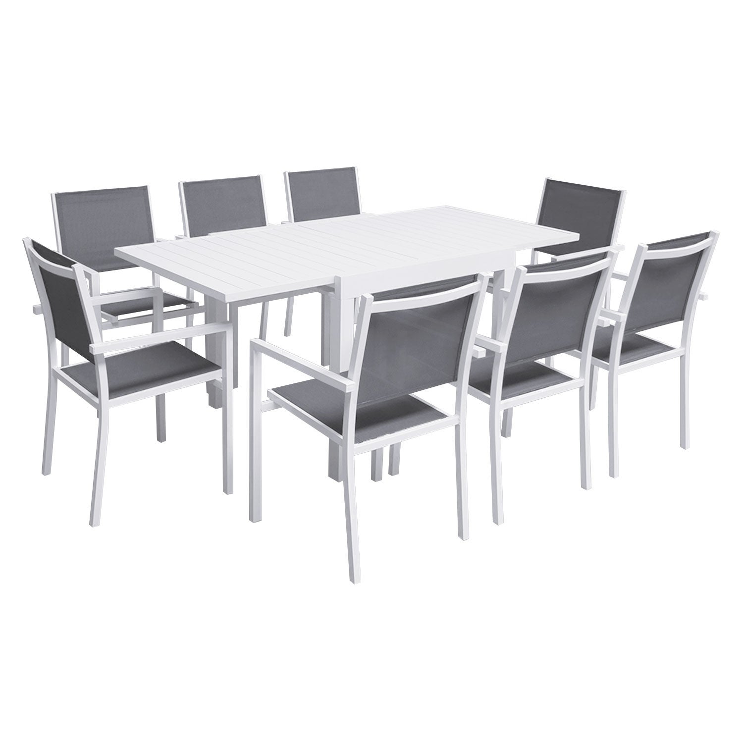 VENEZIA Rozkładany zestaw mebli ogrodowych szary textilene 90/180 - 8-osobowy - białe aluminium