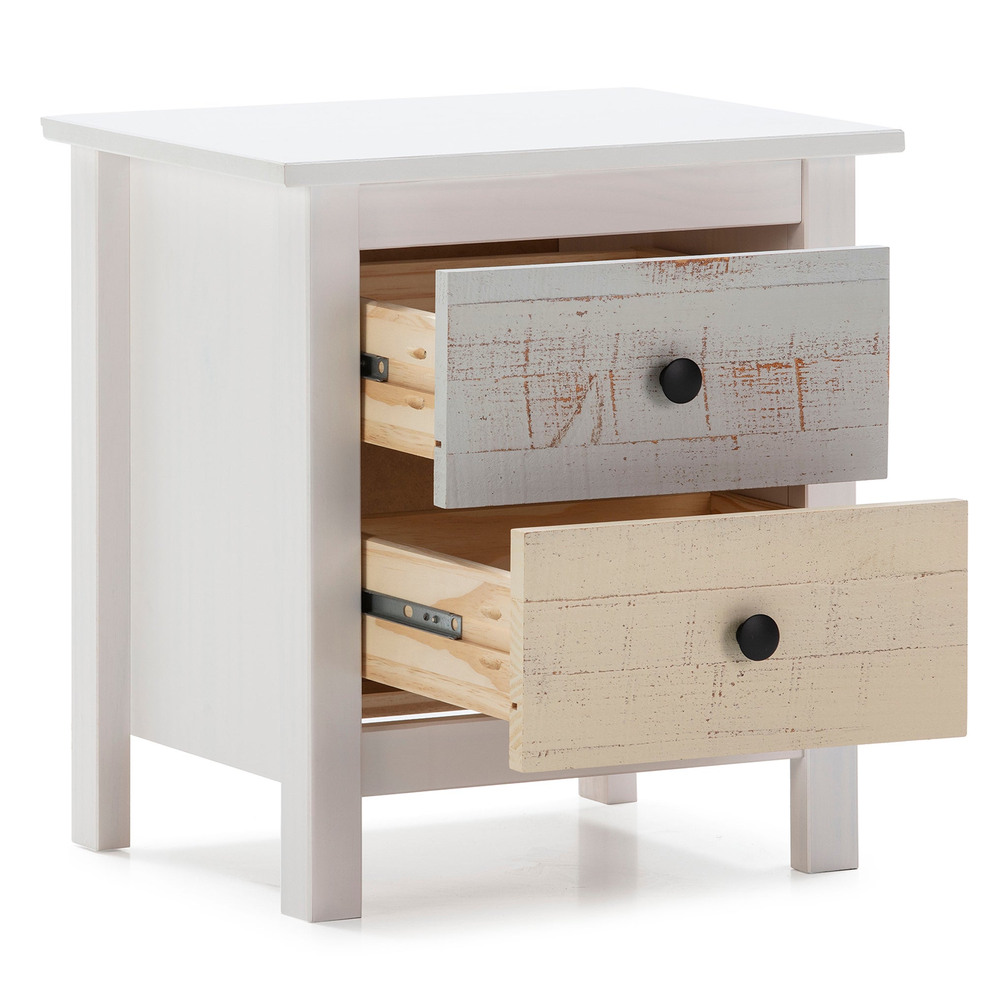Table de Chevet 2 tiroirs Magda, dans Les tiroirs Blancs et Multicolors - 2