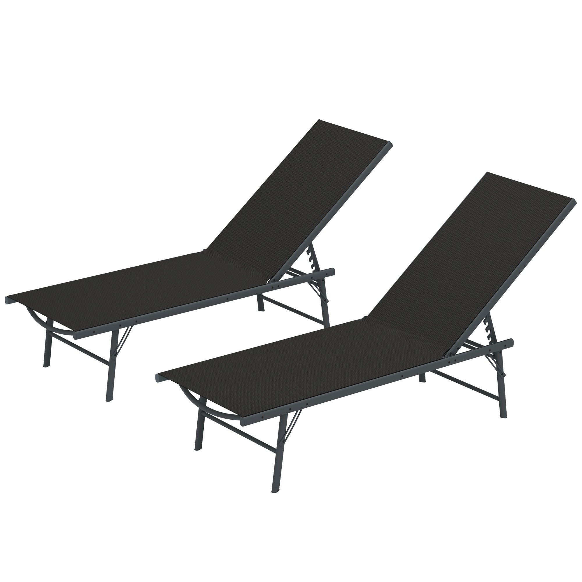 Lot de 2 bain de soleil chaise longue pliante textilène transat jardin extérieur inclinable 54 x 164 x 84 cm noir - 2