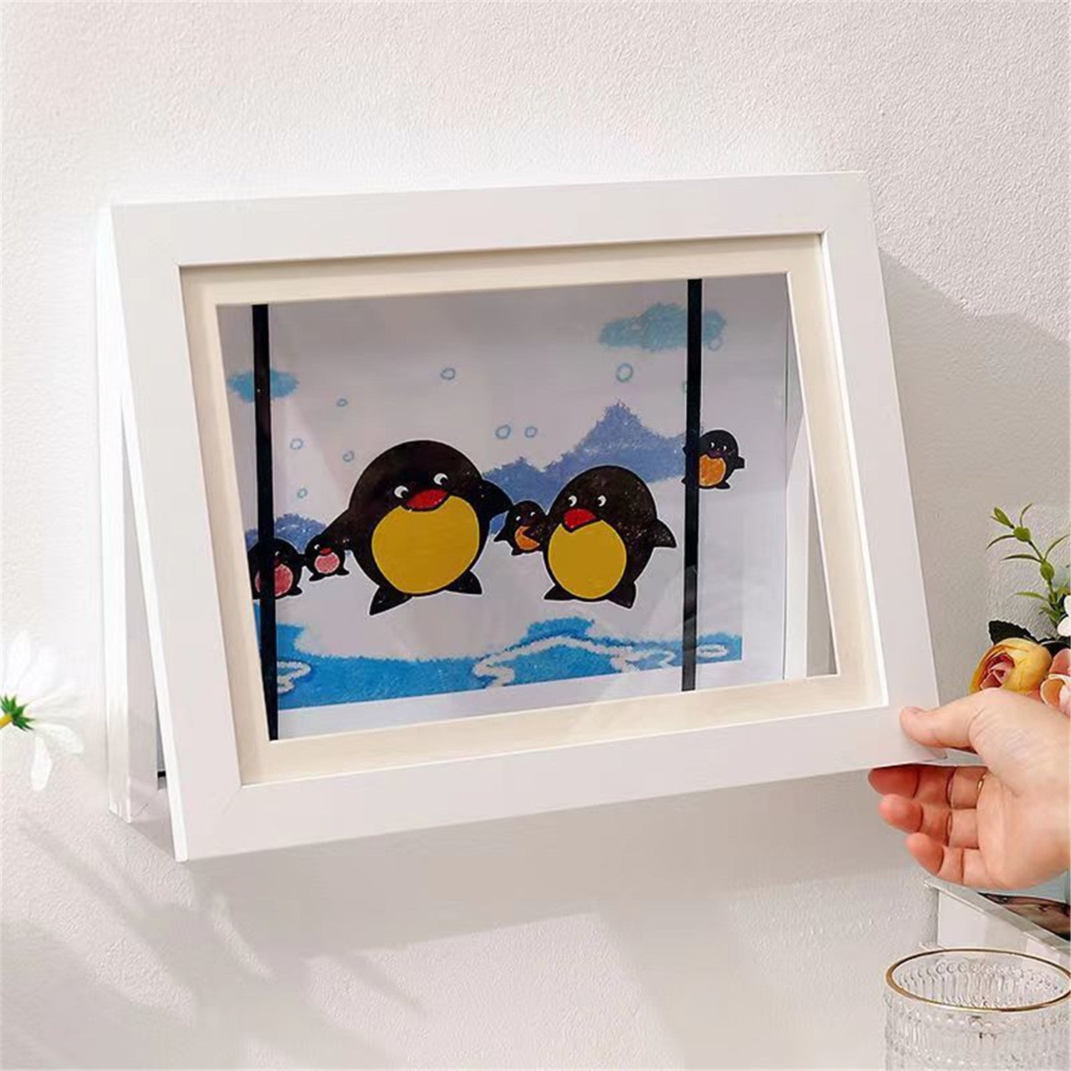 Cadre photo mural magnétique créatif pour enfants, 2pcs sans perçage, multifonction, rangement, style moderne et minimaliste - 5