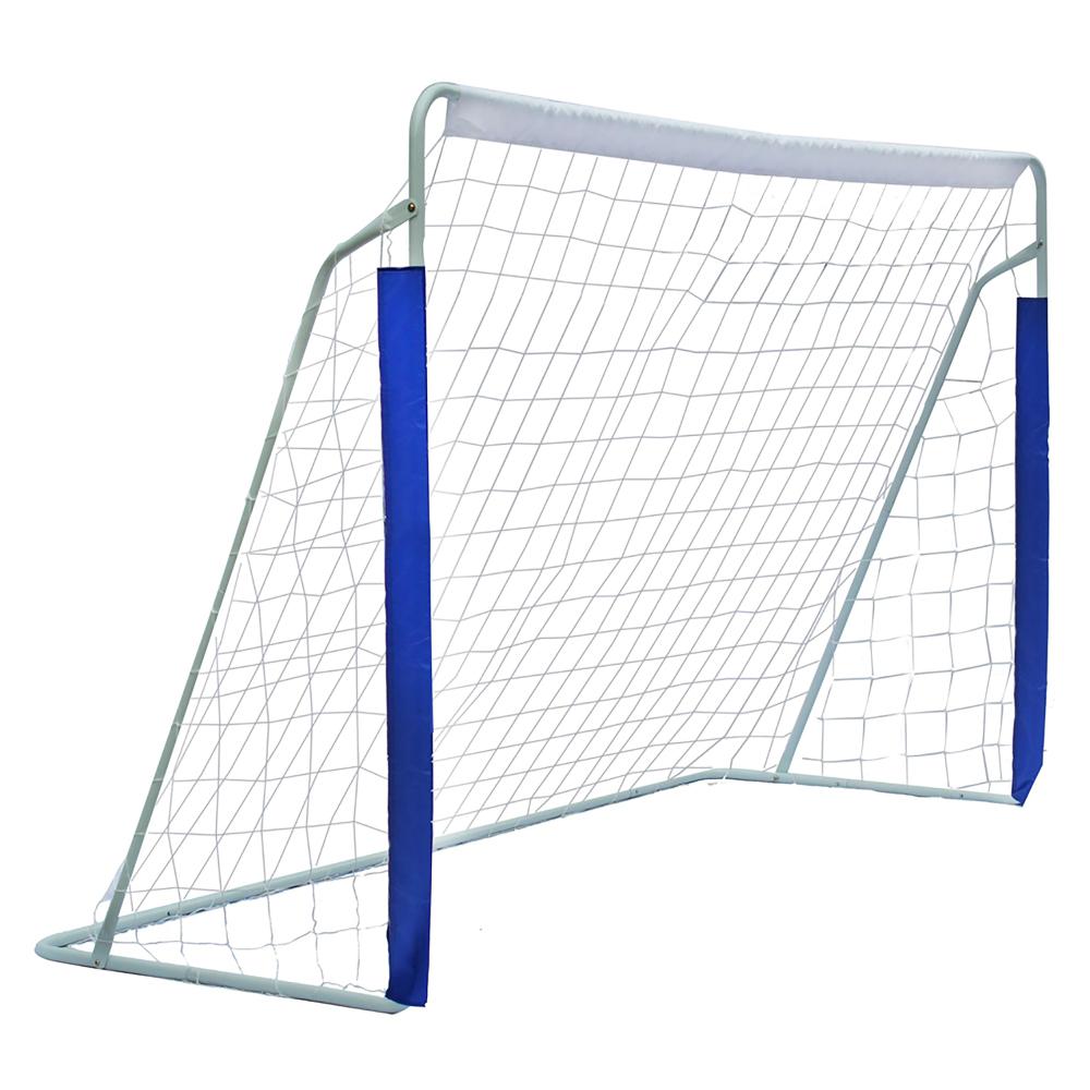 Portería de fútbol 244x152cm azul metálica acero y nylon con red, fácil montaje y bolsa, para entrenamiento juvenil adulto exterior