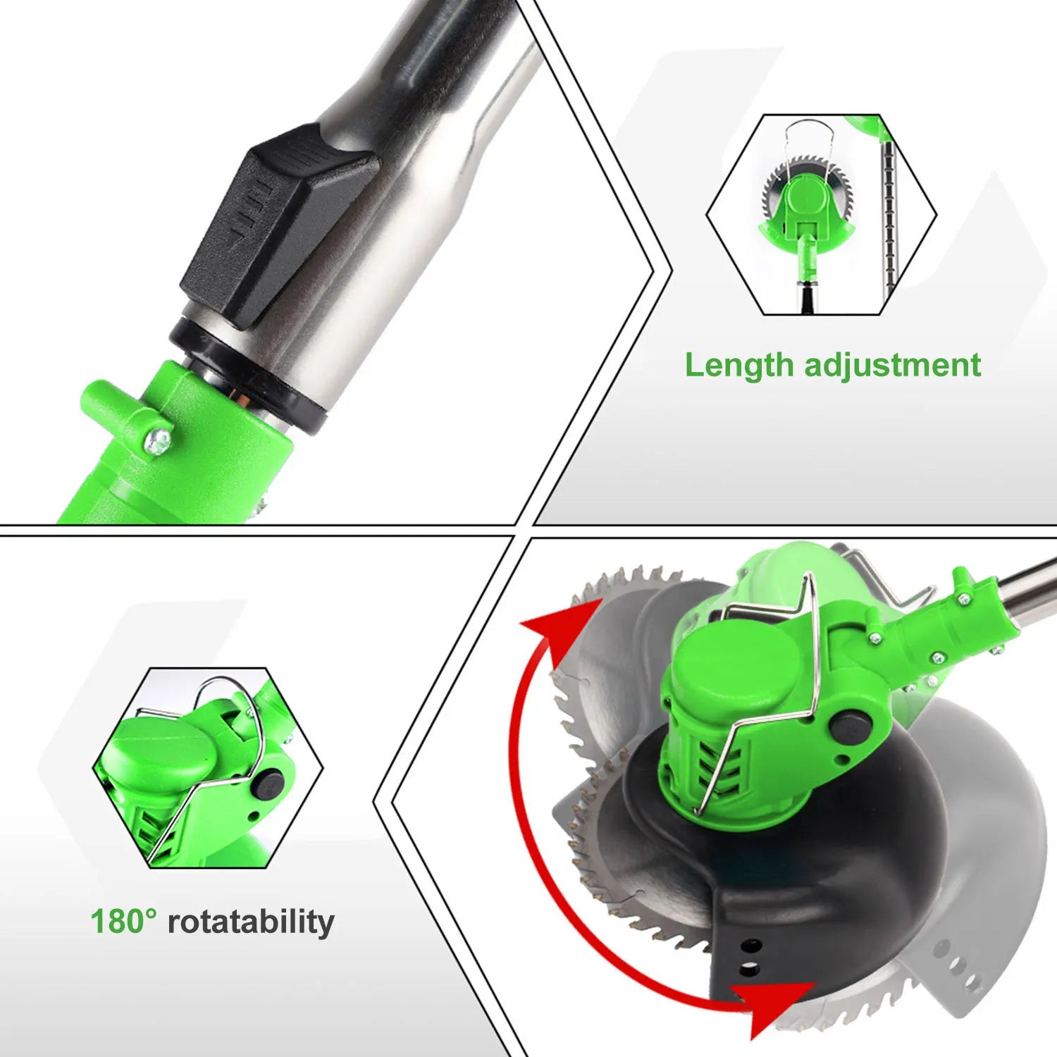 Tondeuse à gazon électrique sans fil 1500W, 12000 tr/min, pliable et réglable, Outils de taille de jardin avec 3 types de lames et 1 batterie - 8
